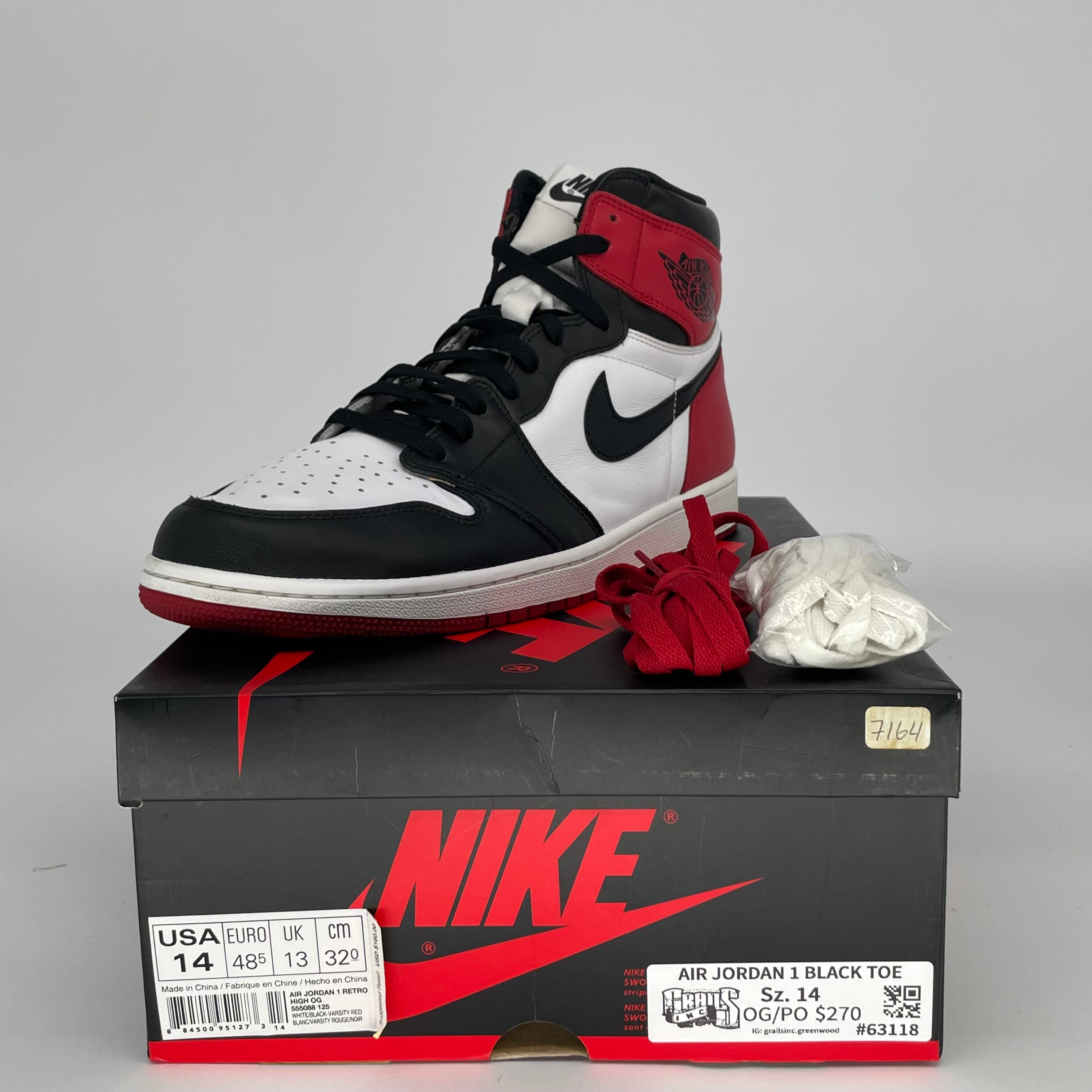 AIR JORDAN 1 BLACK TOE SIZE 14 555088-125