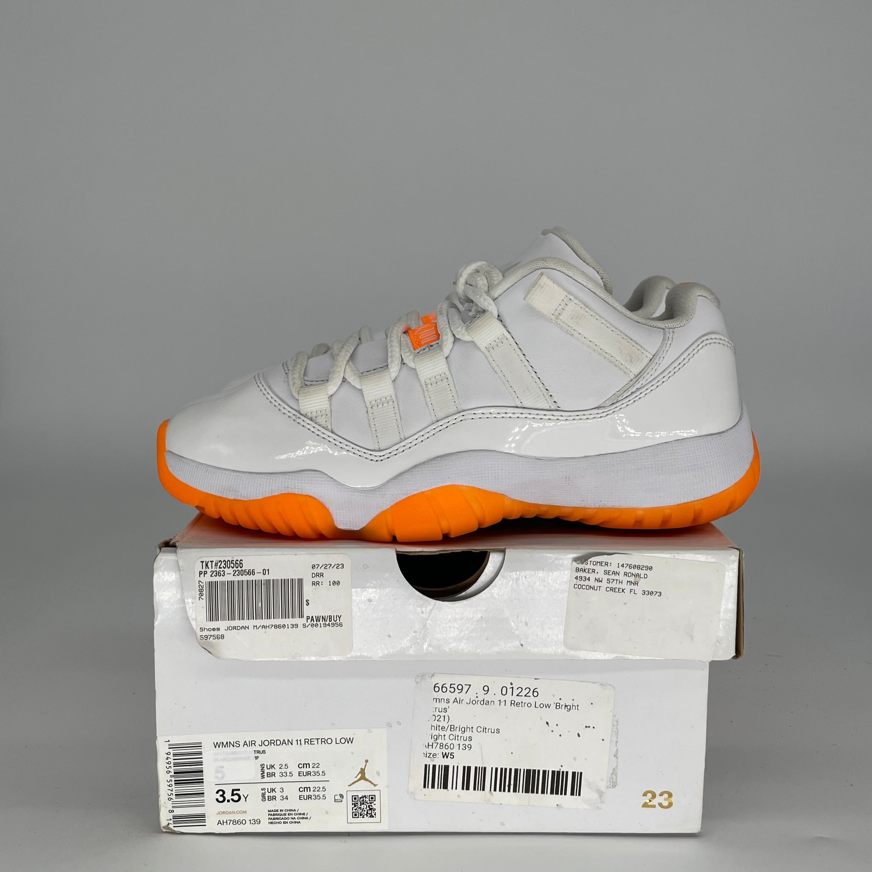 AIR JORDAN 11 LOW CITRUS SIZE 3.5/5W AH7860-139