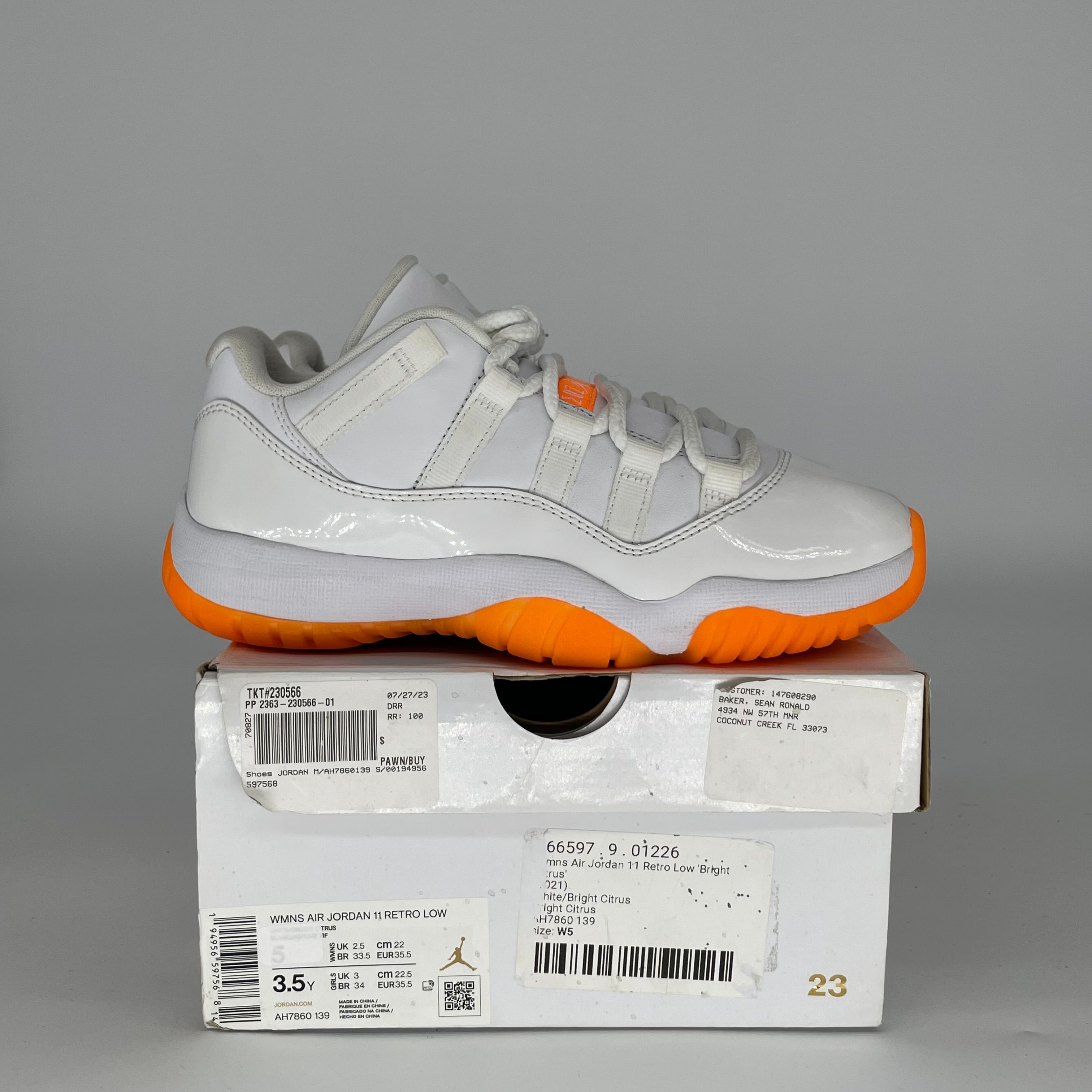 AIR JORDAN 11 LOW CITRUS SIZE 3.5/5W AH7860-139