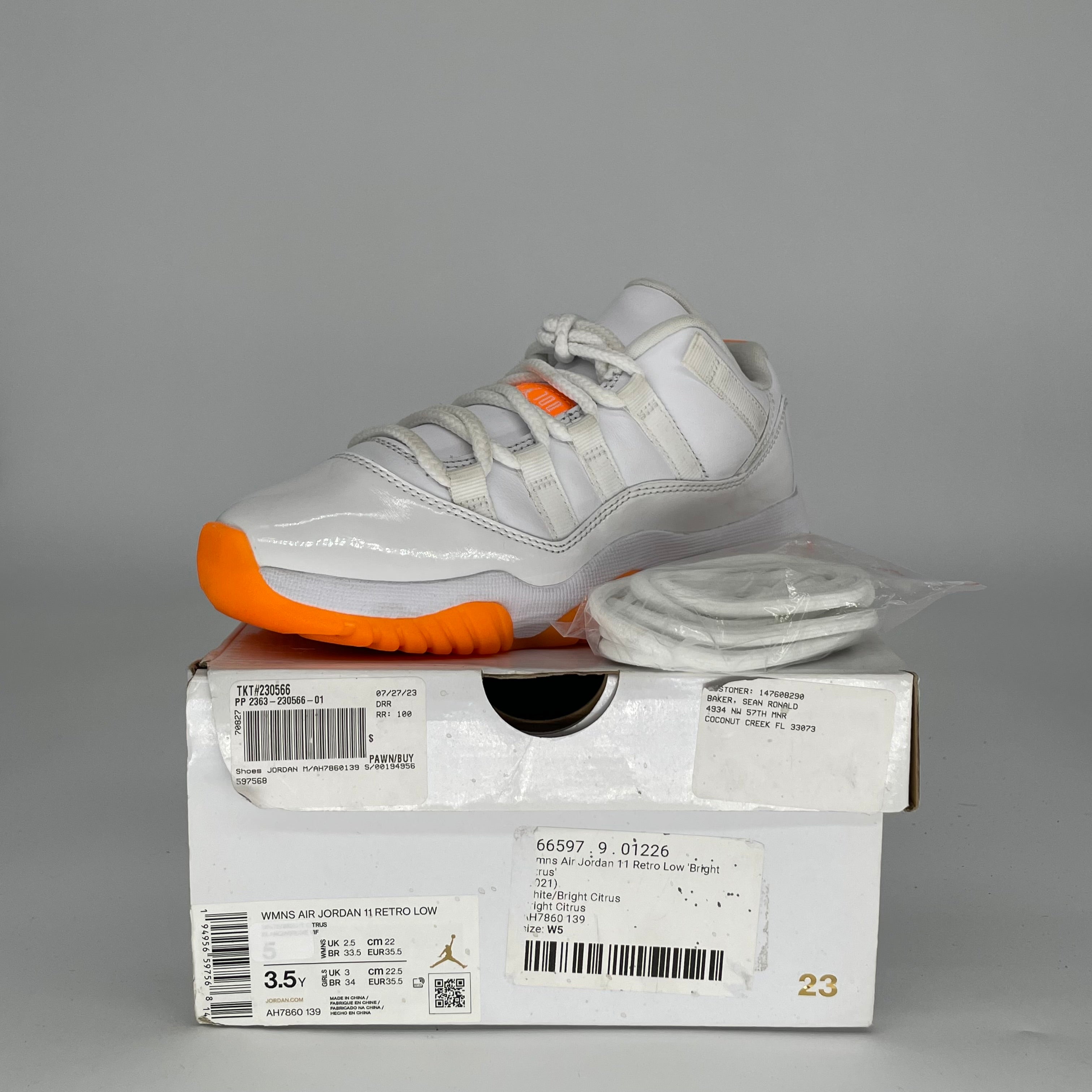 AIR JORDAN 11 LOW CITRUS SIZE 3.5/5W AH7860-139