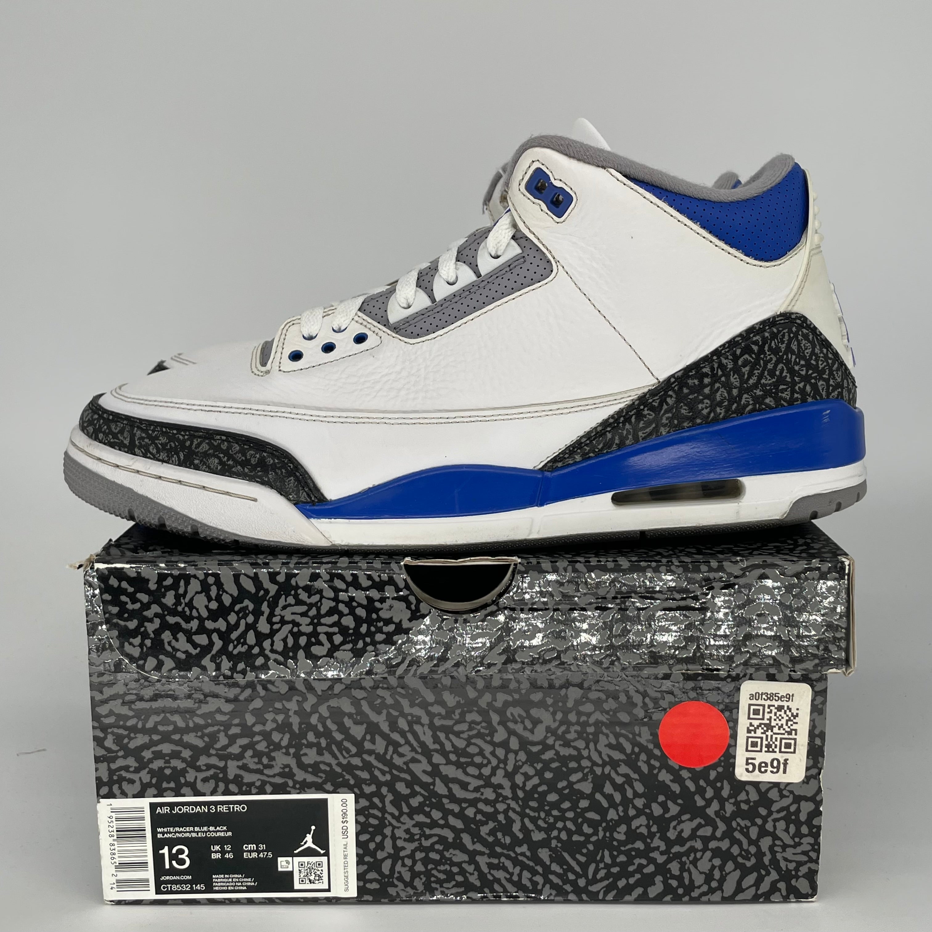 AIR JORDAN 3 RACER BLUE SIZE 13 CT8532-145