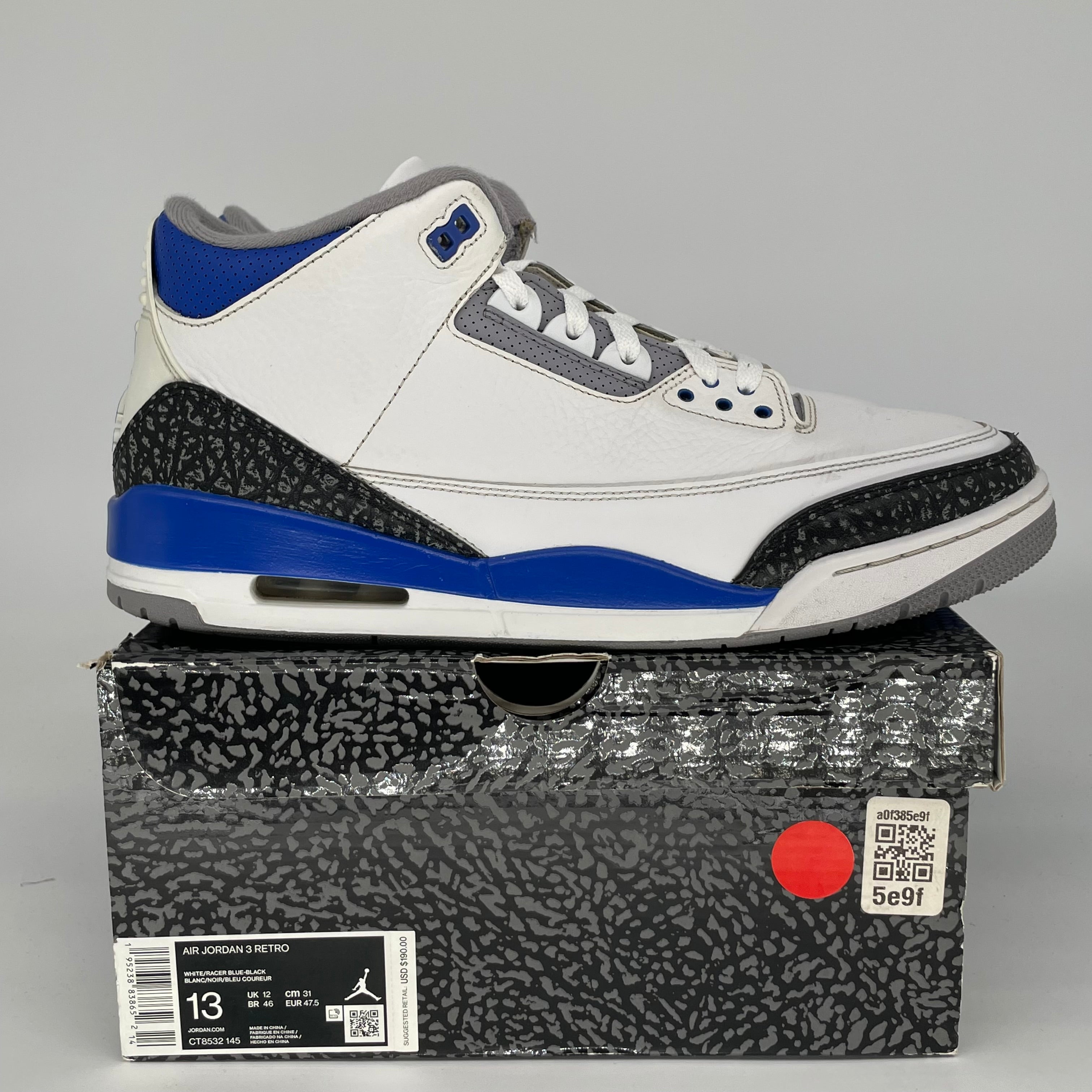 AIR JORDAN 3 RACER BLUE SIZE 13 CT8532-145