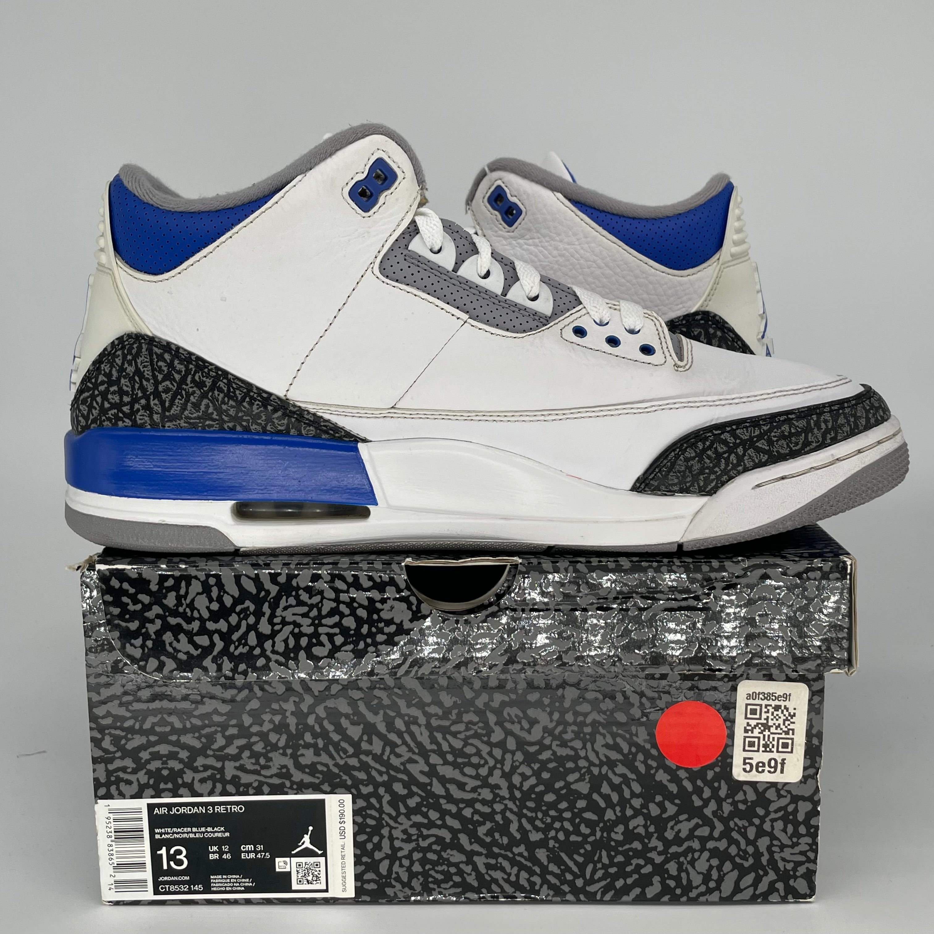 AIR JORDAN 3 RACER BLUE SIZE 13 CT8532-145