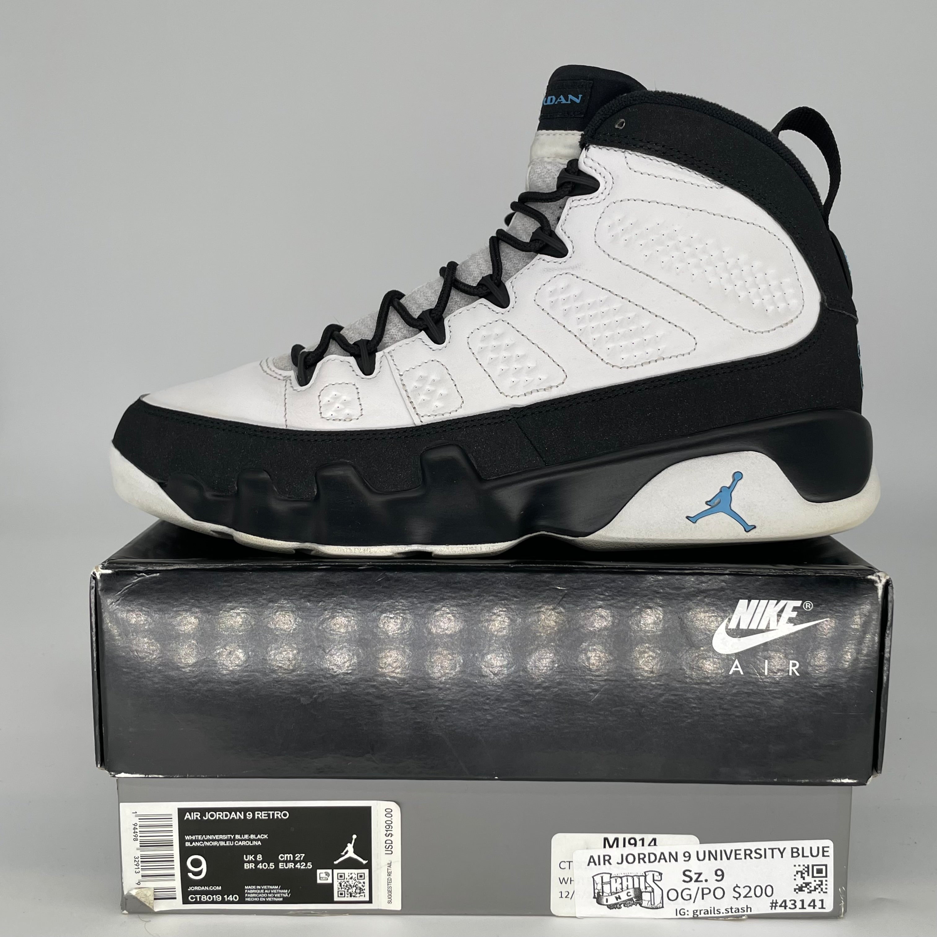 AIR JORDAN 9 UNIVERSITY BLUE SIZE 9 CT8019-140