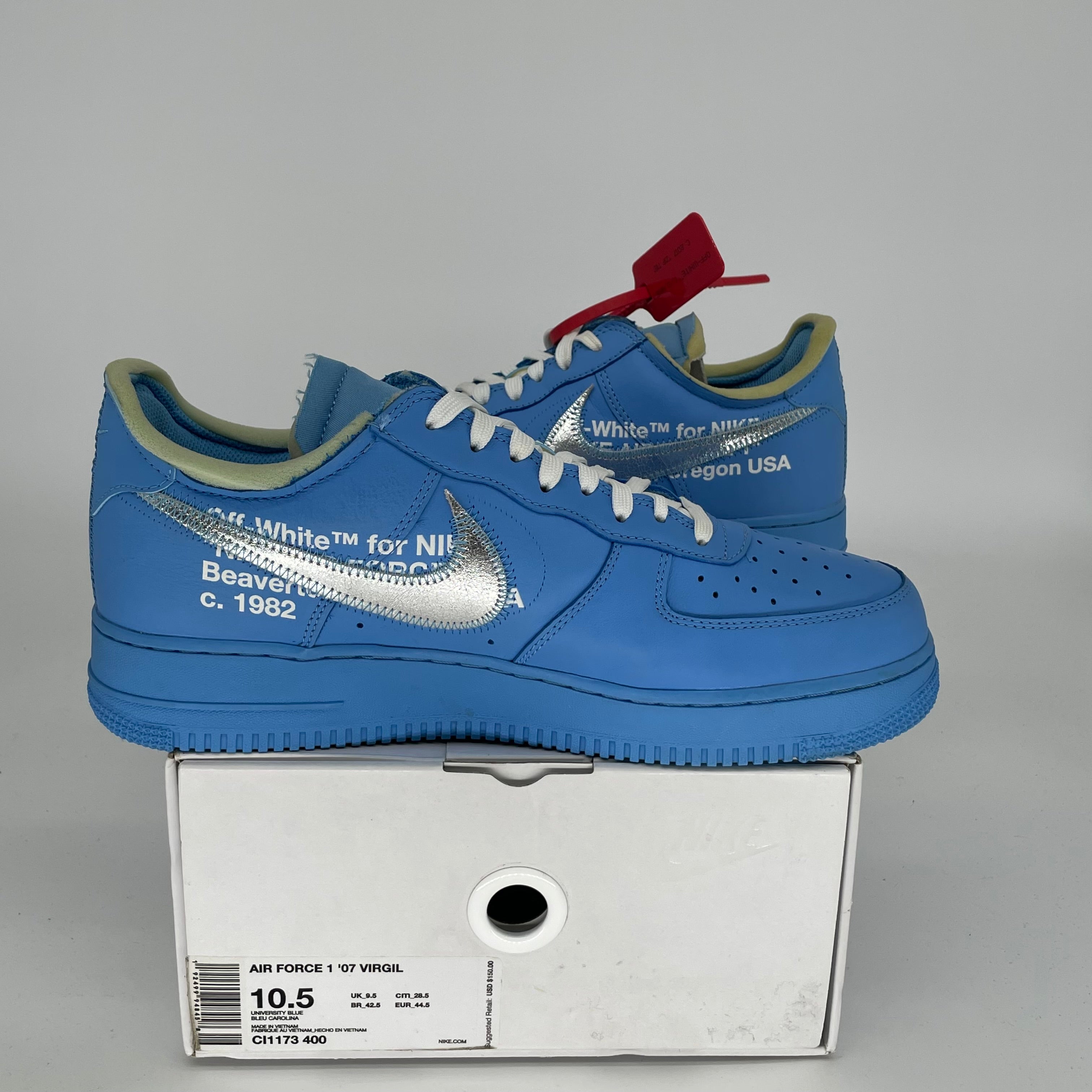 NIKE AIR FORCE 1 LOW OFF WHITE MCA UNIVERSITY BLUE SIZE 10.5 CI1173-400