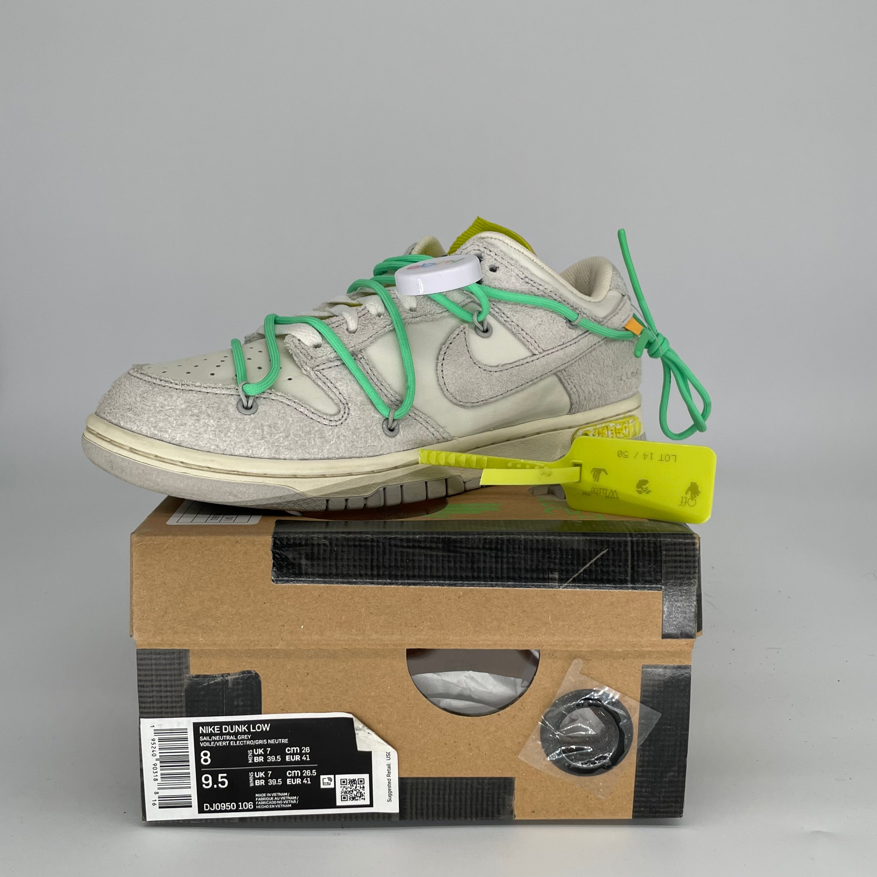 OFF WHITE X NIKE DUNK LOW LOT 14 SIZE 8 DJDJ0950-106