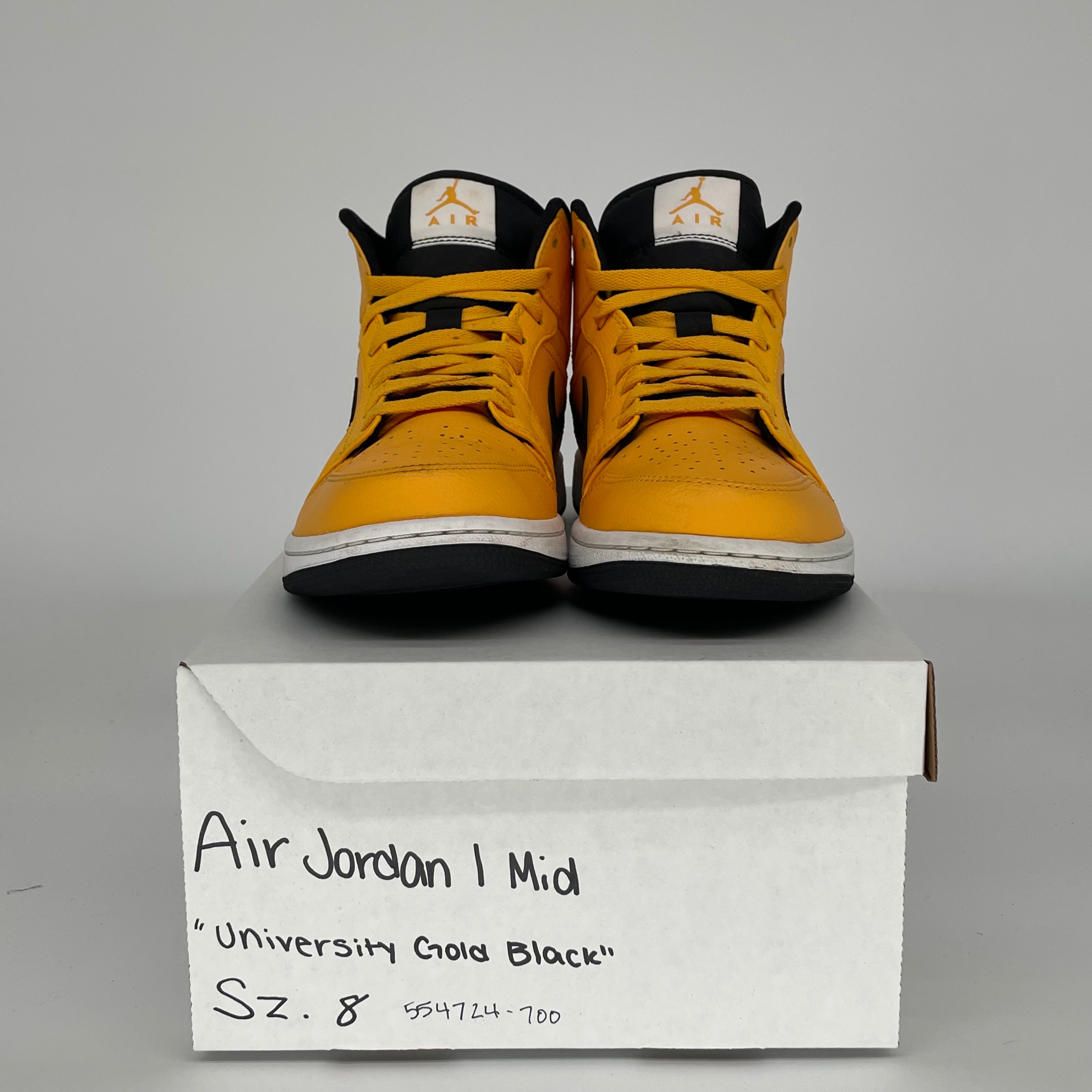 AIR JORDAN 1 MID UNIVERSITY GOLD BLACK SIZE 8/9.5W 554724-700