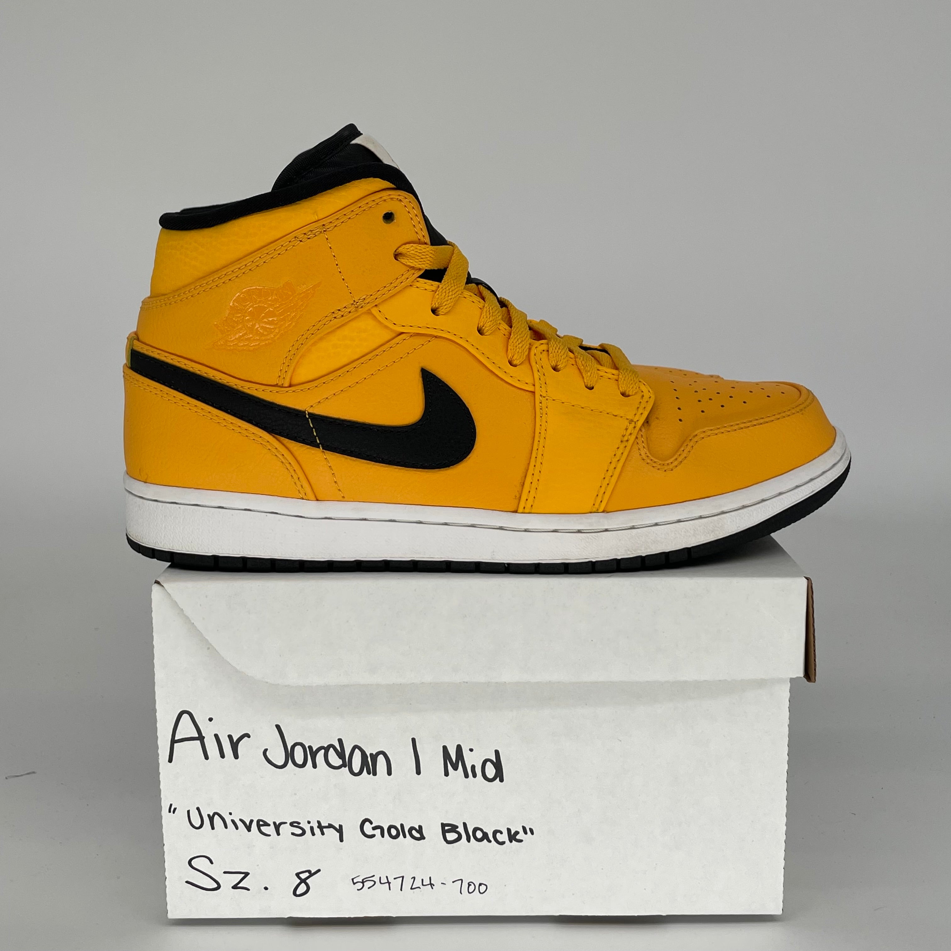 AIR JORDAN 1 MID UNIVERSITY GOLD BLACK SIZE 8/9.5W 554724-700