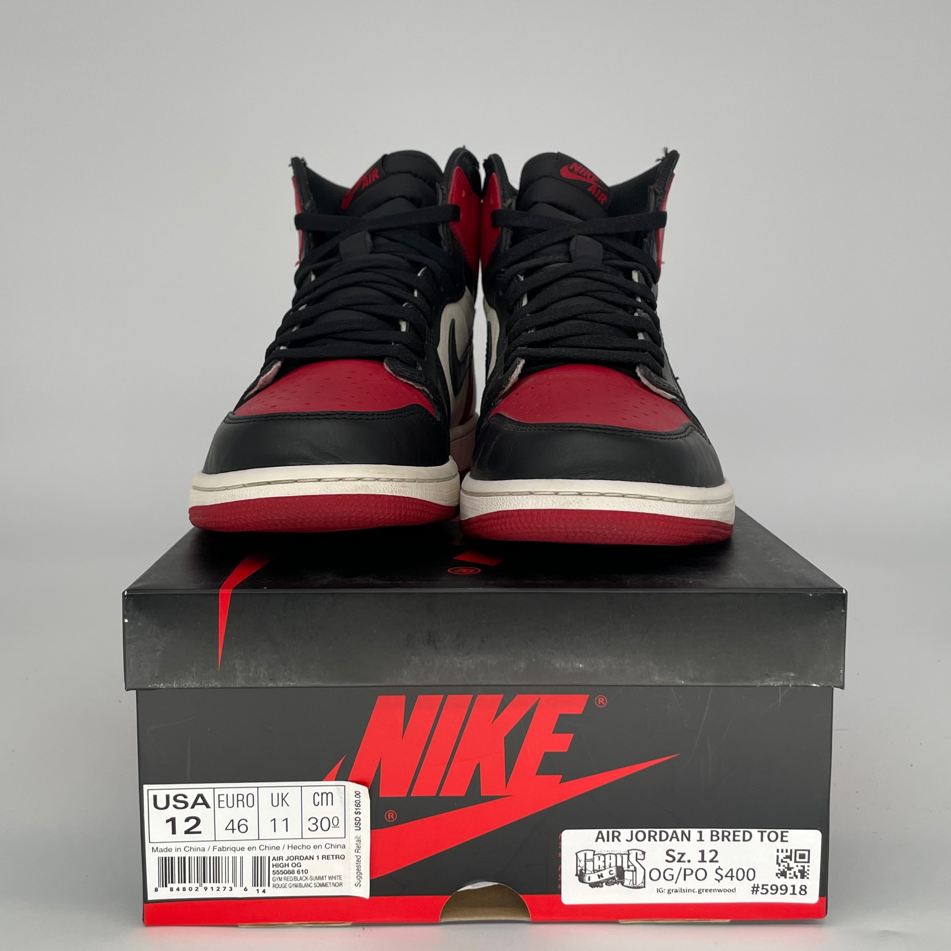 AIR JORDAN 1 BRED TOE SIZE 12 555088-610