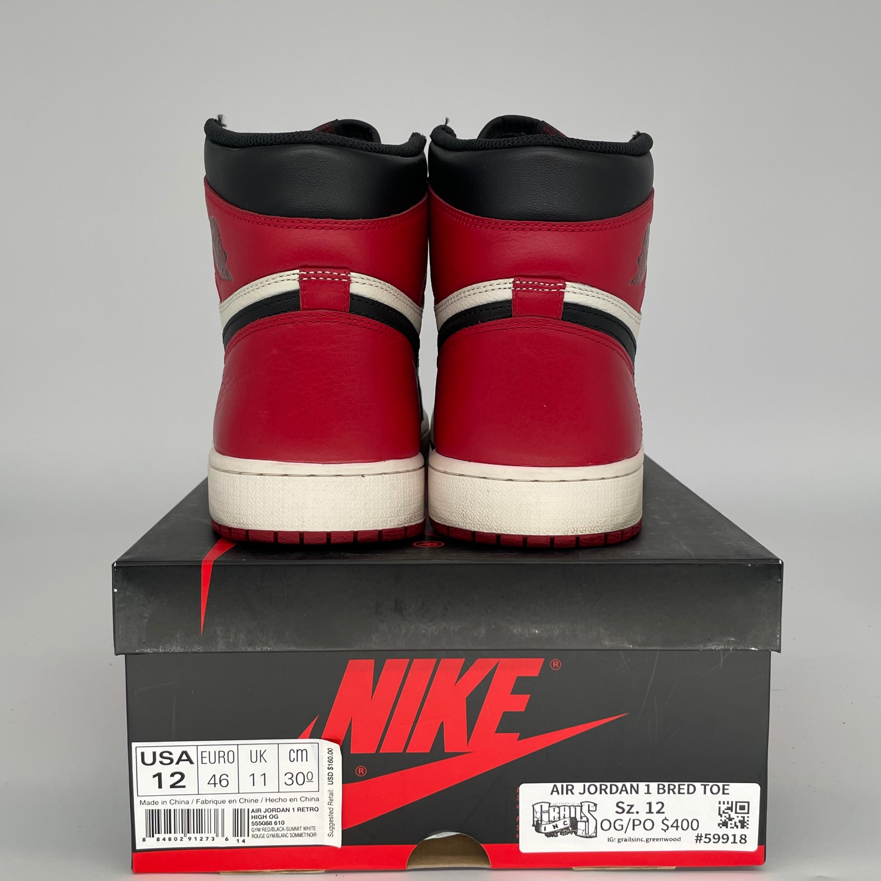 AIR JORDAN 1 BRED TOE SIZE 12 555088-610