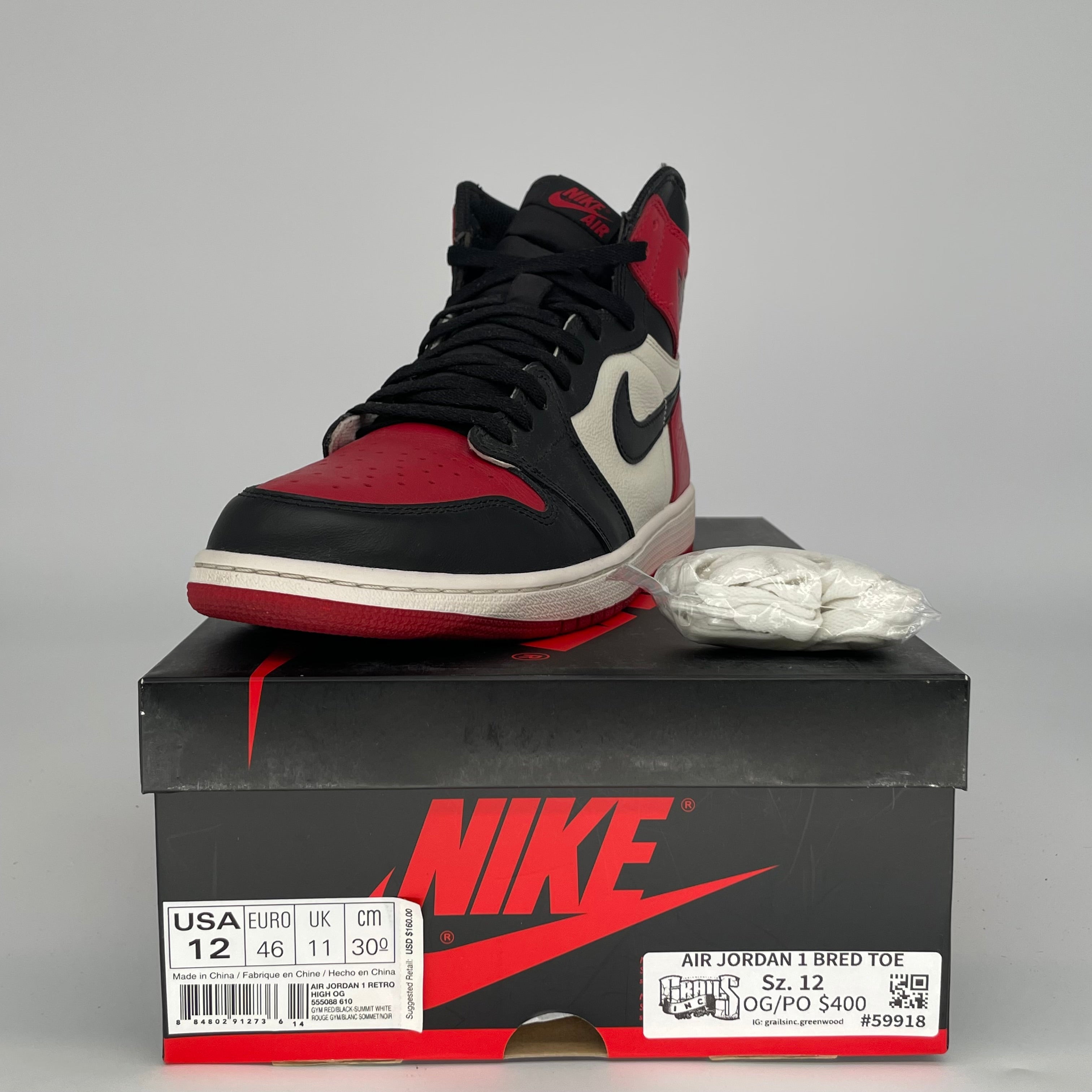 AIR JORDAN 1 BRED TOE SIZE 12 555088-610