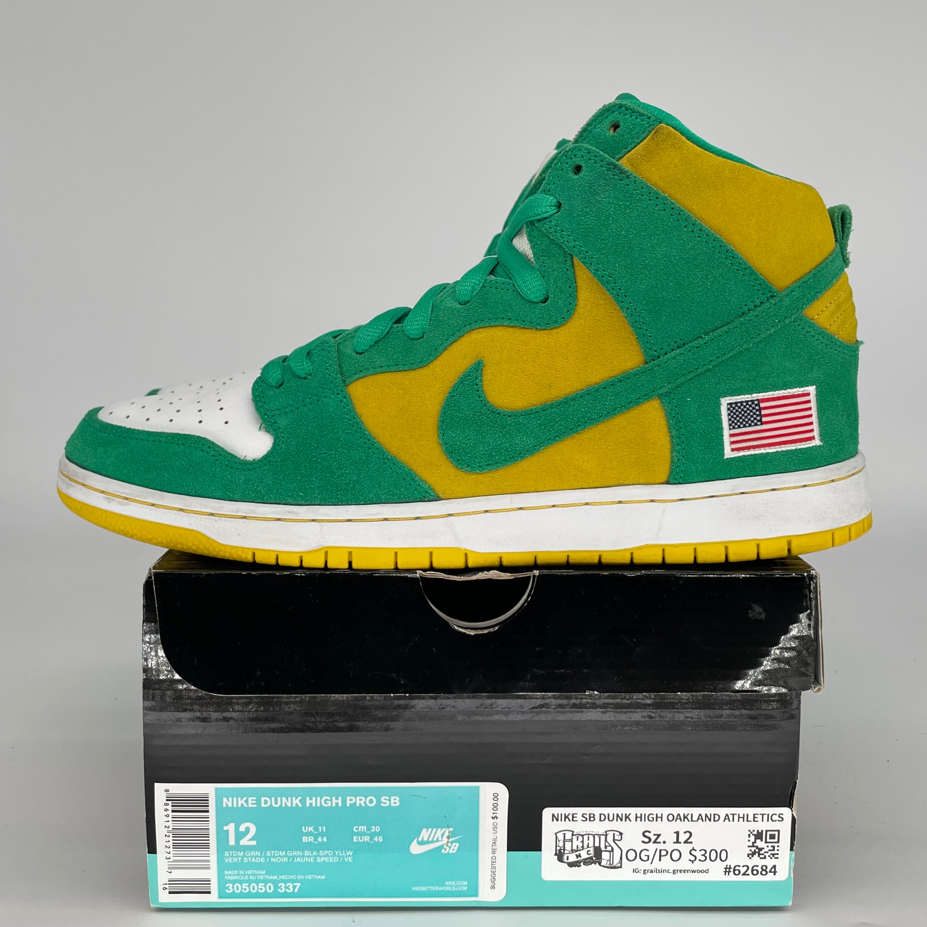 NIKE SB DUNK HIGH OAKLAND ATHLETICS SIZE 12 305050-337