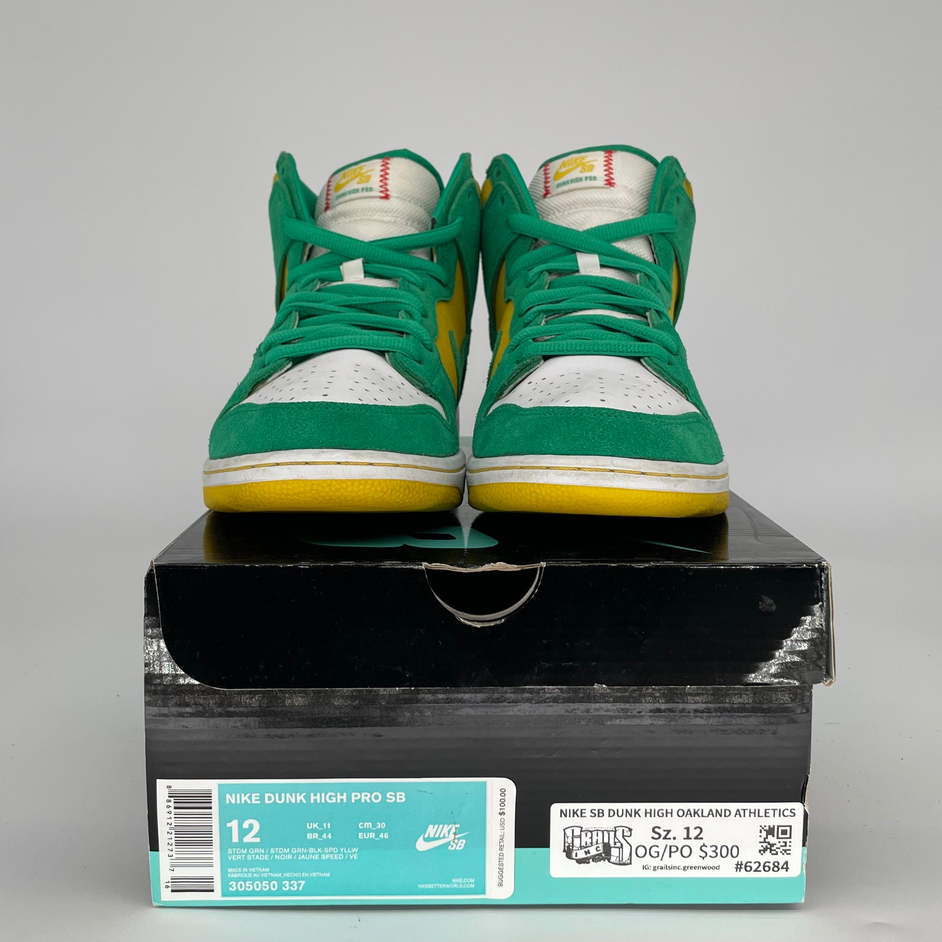 NIKE SB DUNK HIGH OAKLAND ATHLETICS SIZE 12 305050-337