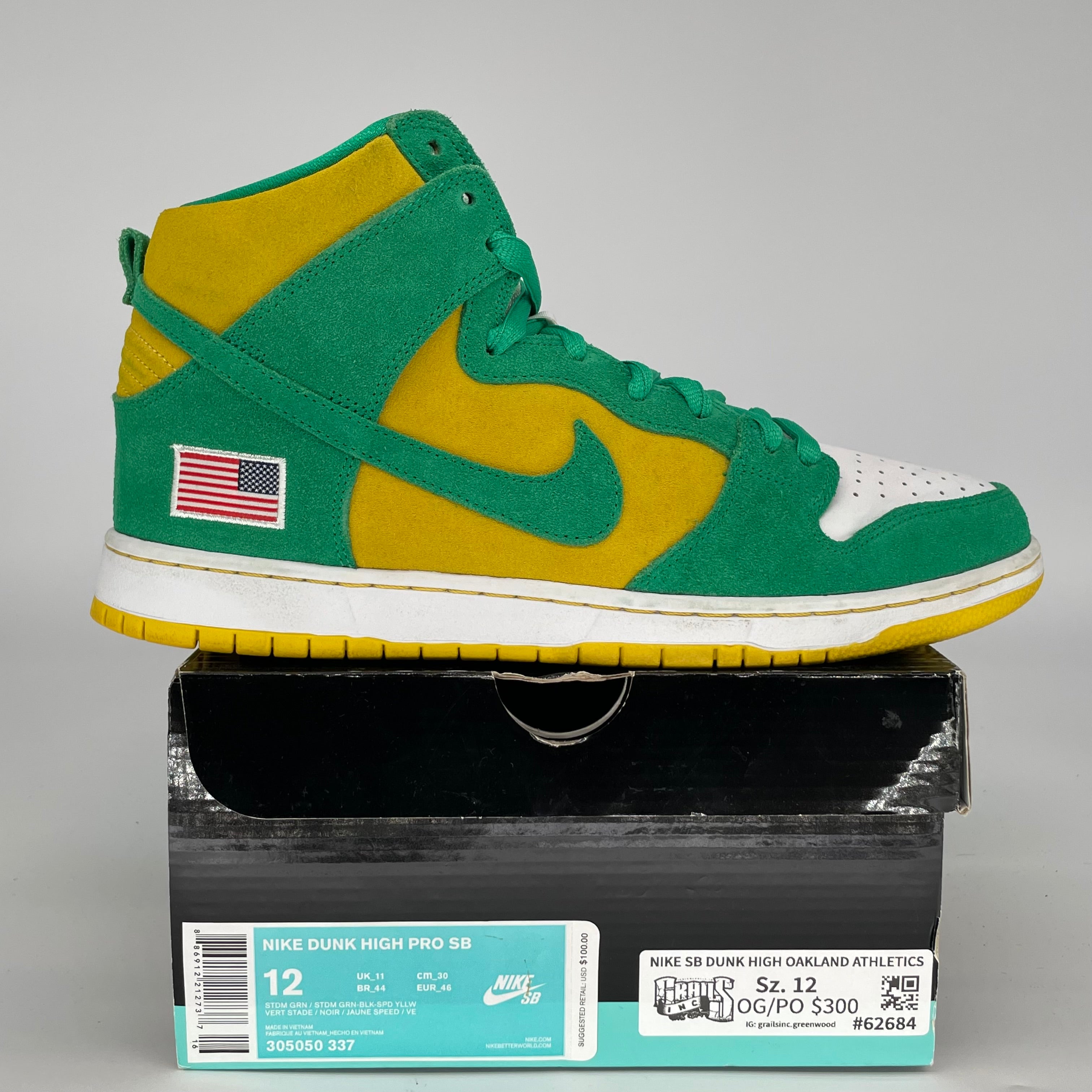 NIKE SB DUNK HIGH OAKLAND ATHLETICS SIZE 12 305050-337