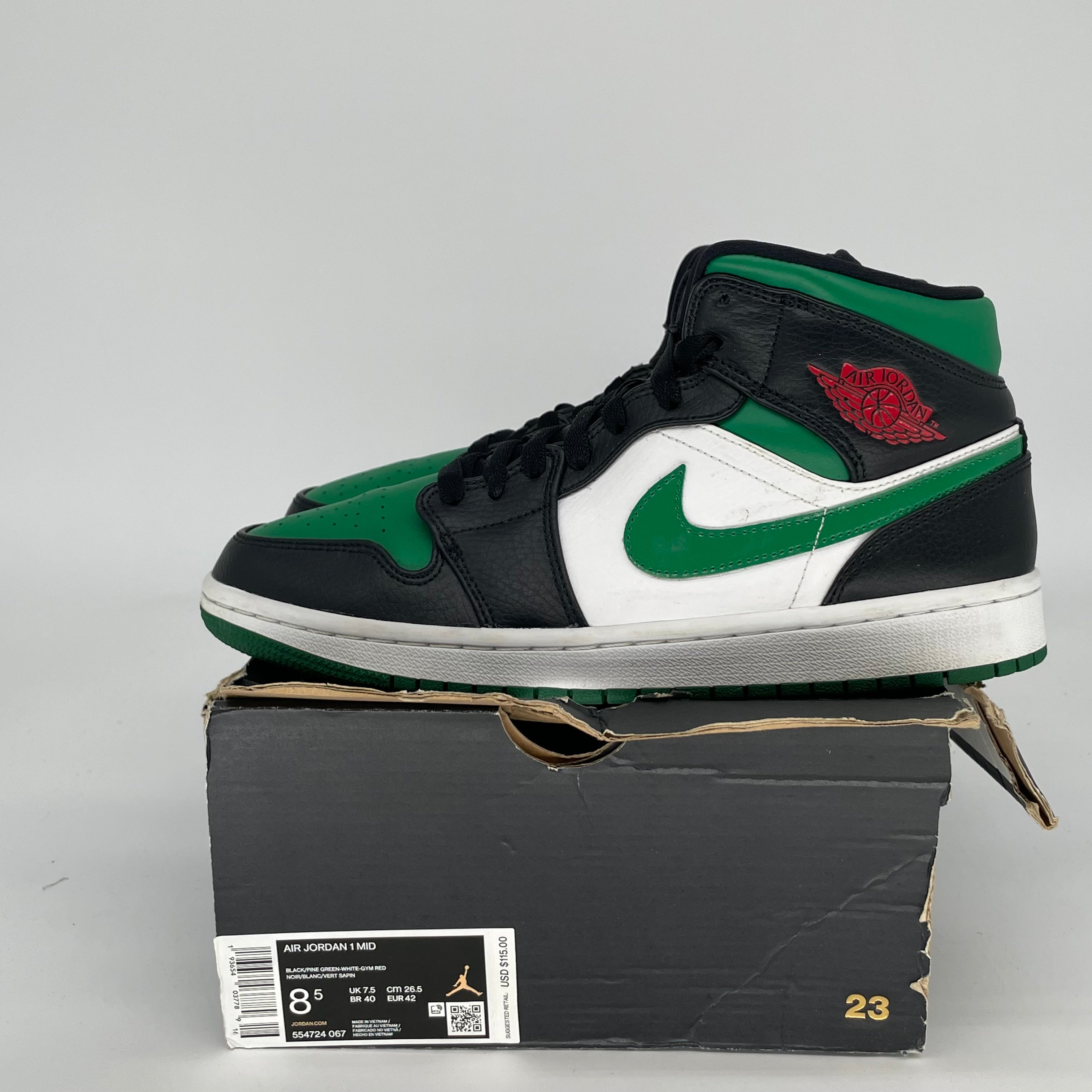 AIR JORDAN 1 MID GREEN TOE SIZE 8.5 554724-067