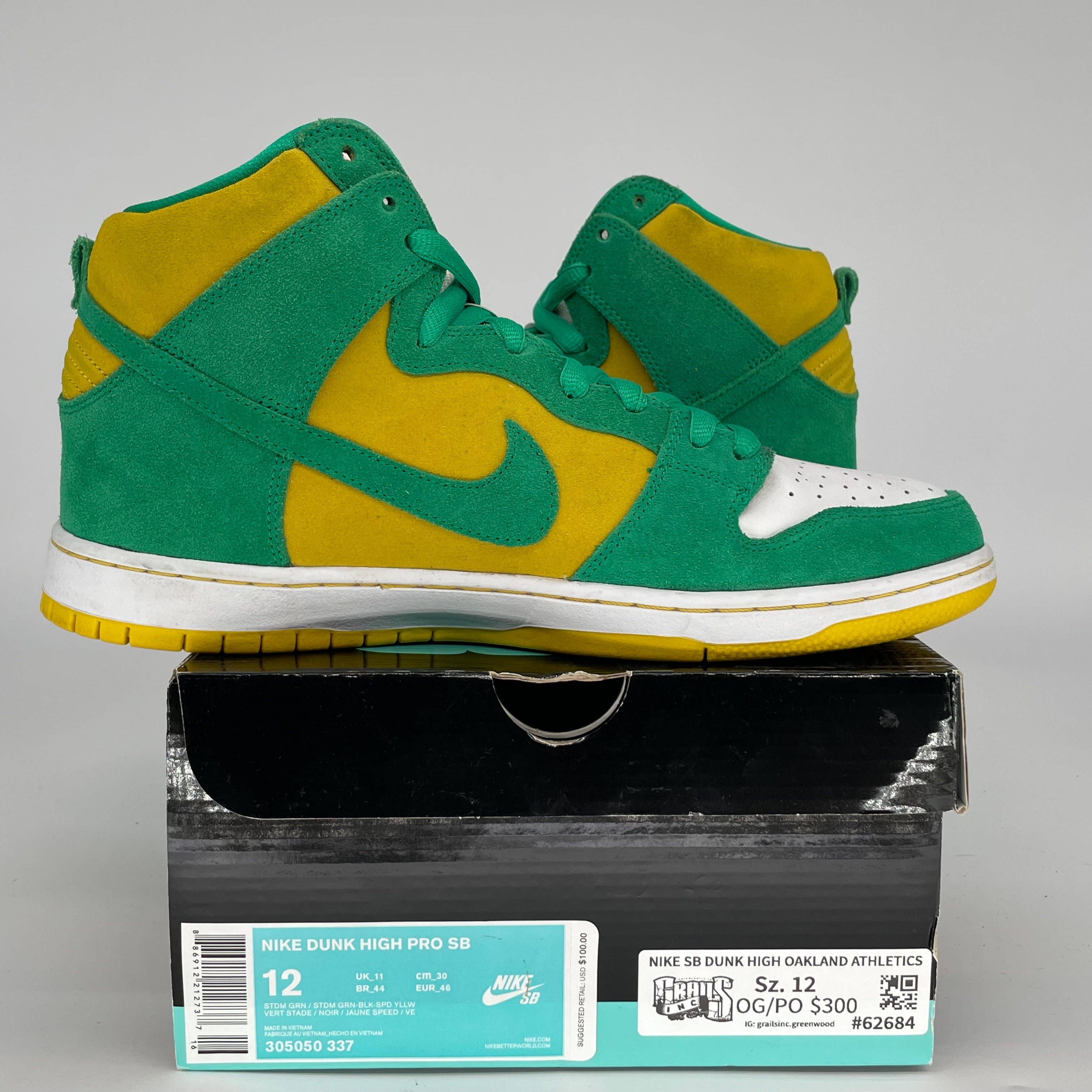 NIKE SB DUNK HIGH OAKLAND ATHLETICS SIZE 12 305050-337