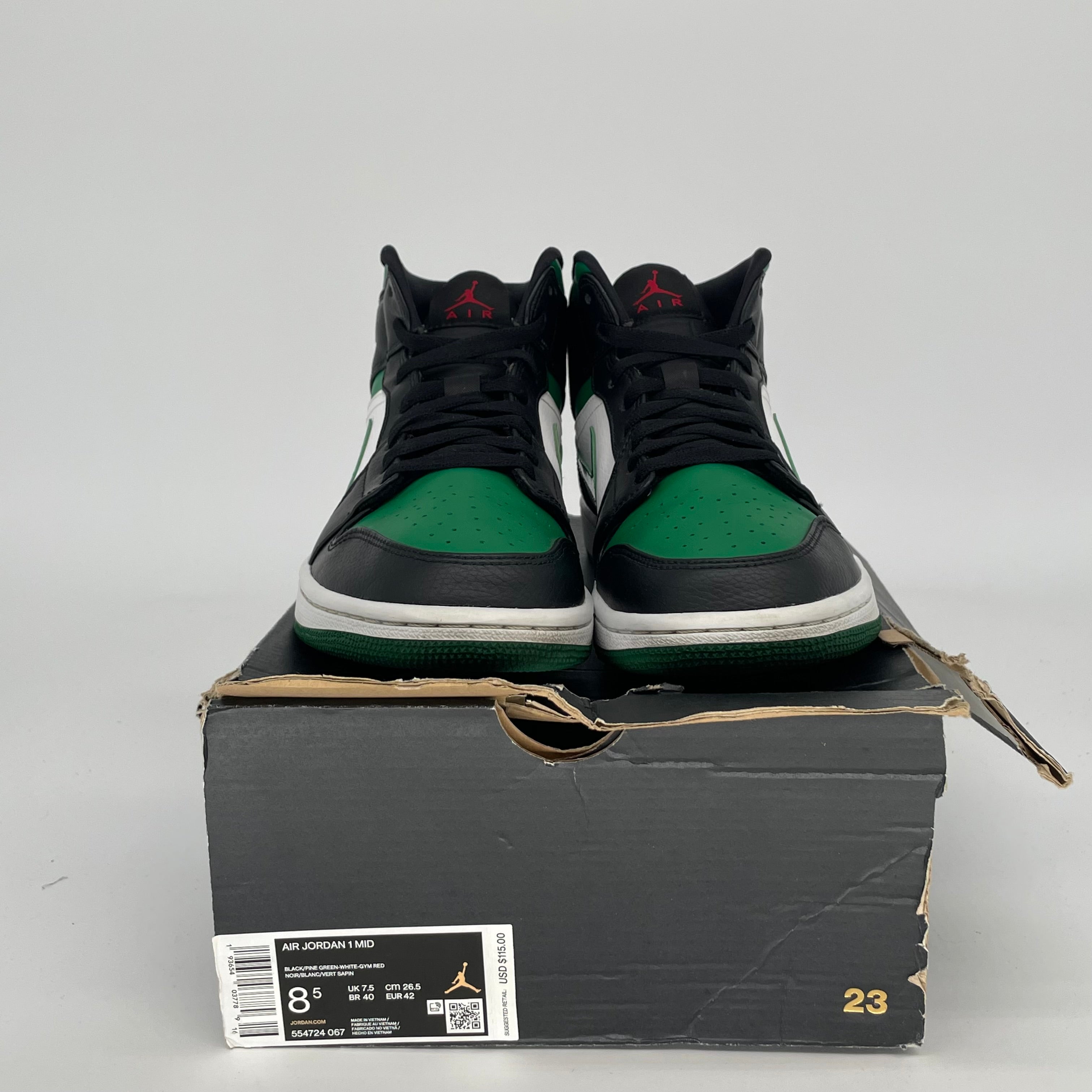 AIR JORDAN 1 MID GREEN TOE SIZE 8.5 554724-067