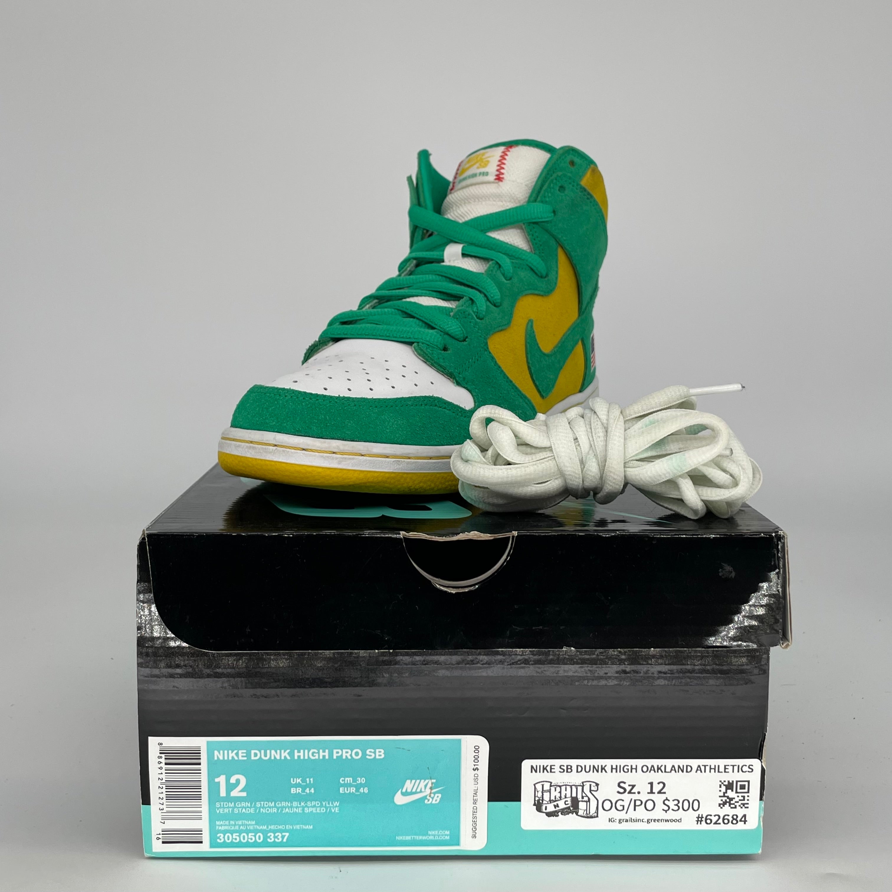 NIKE SB DUNK HIGH OAKLAND ATHLETICS SIZE 12 305050-337