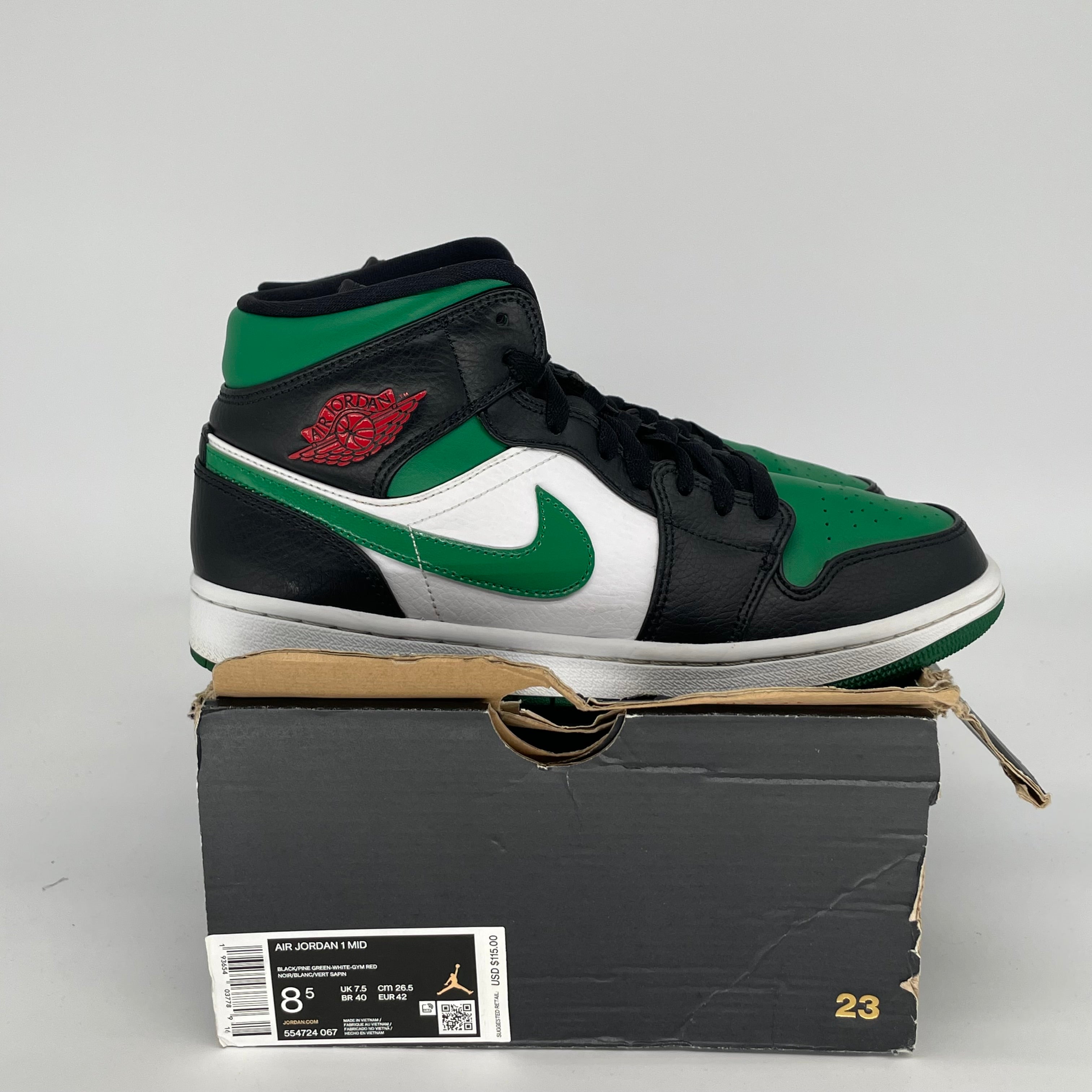 AIR JORDAN 1 MID GREEN TOE SIZE 8.5 554724-067