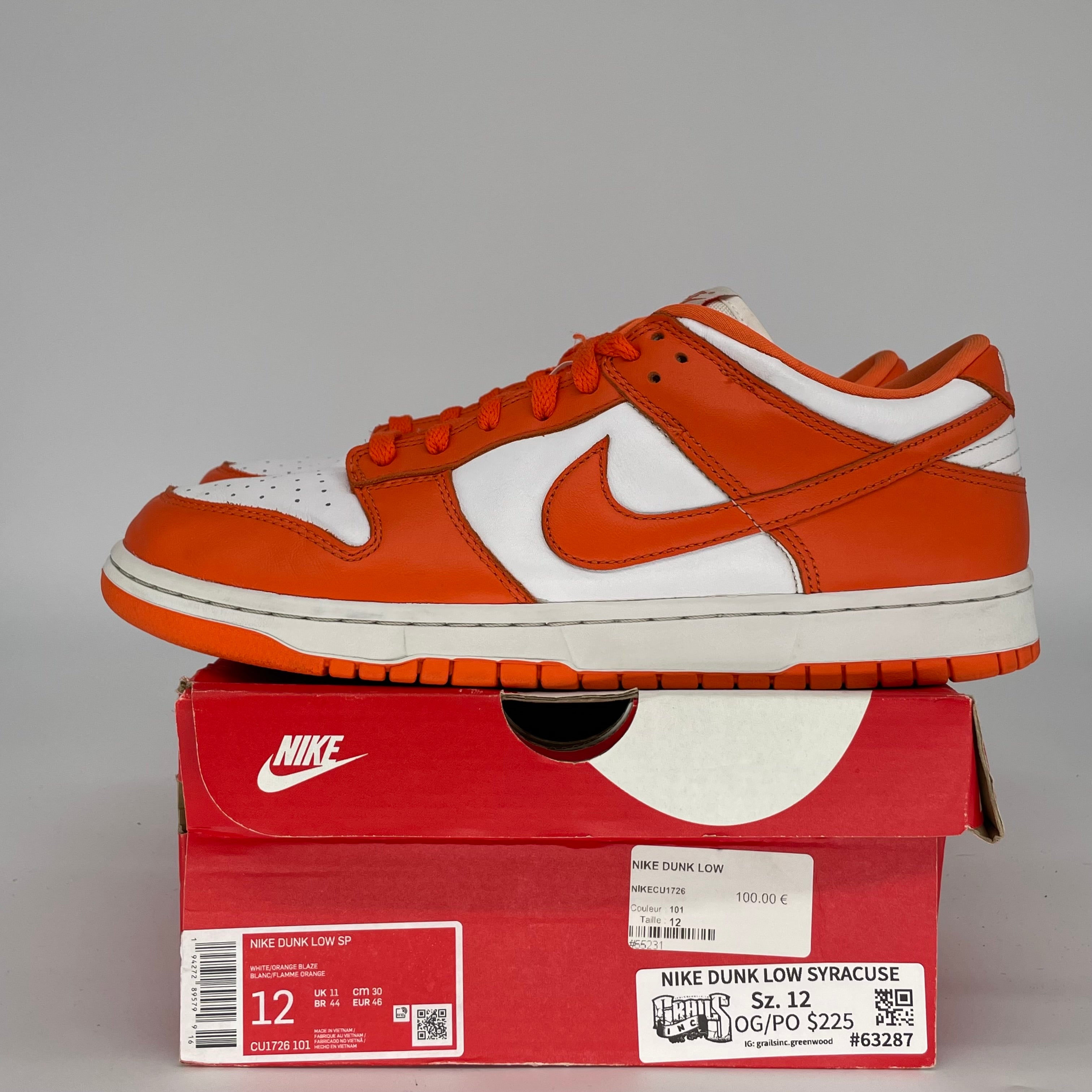 NIKE DUNK LOW SYRACUSE SIZE 12 CU1726-101