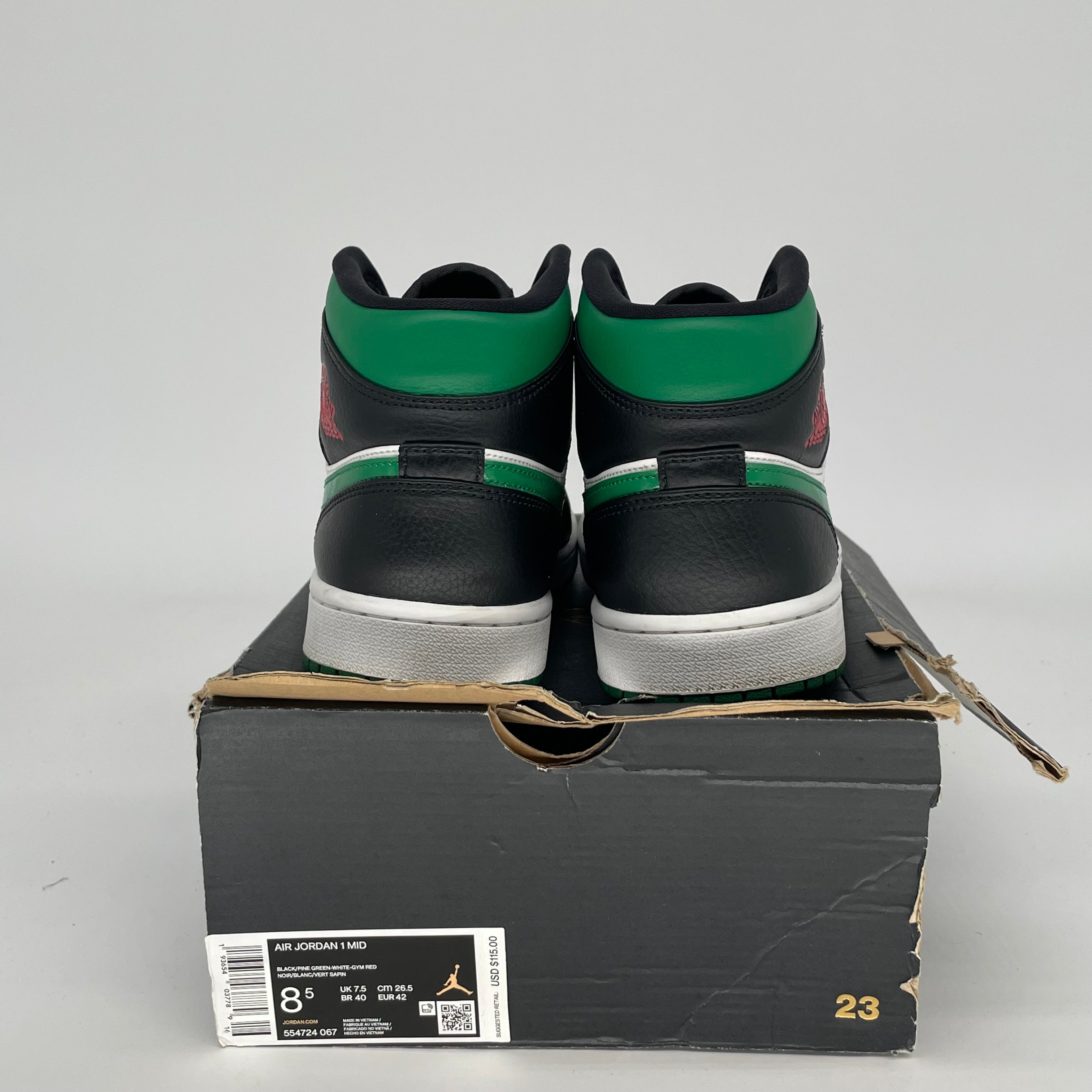 AIR JORDAN 1 MID GREEN TOE SIZE 8.5 554724-067