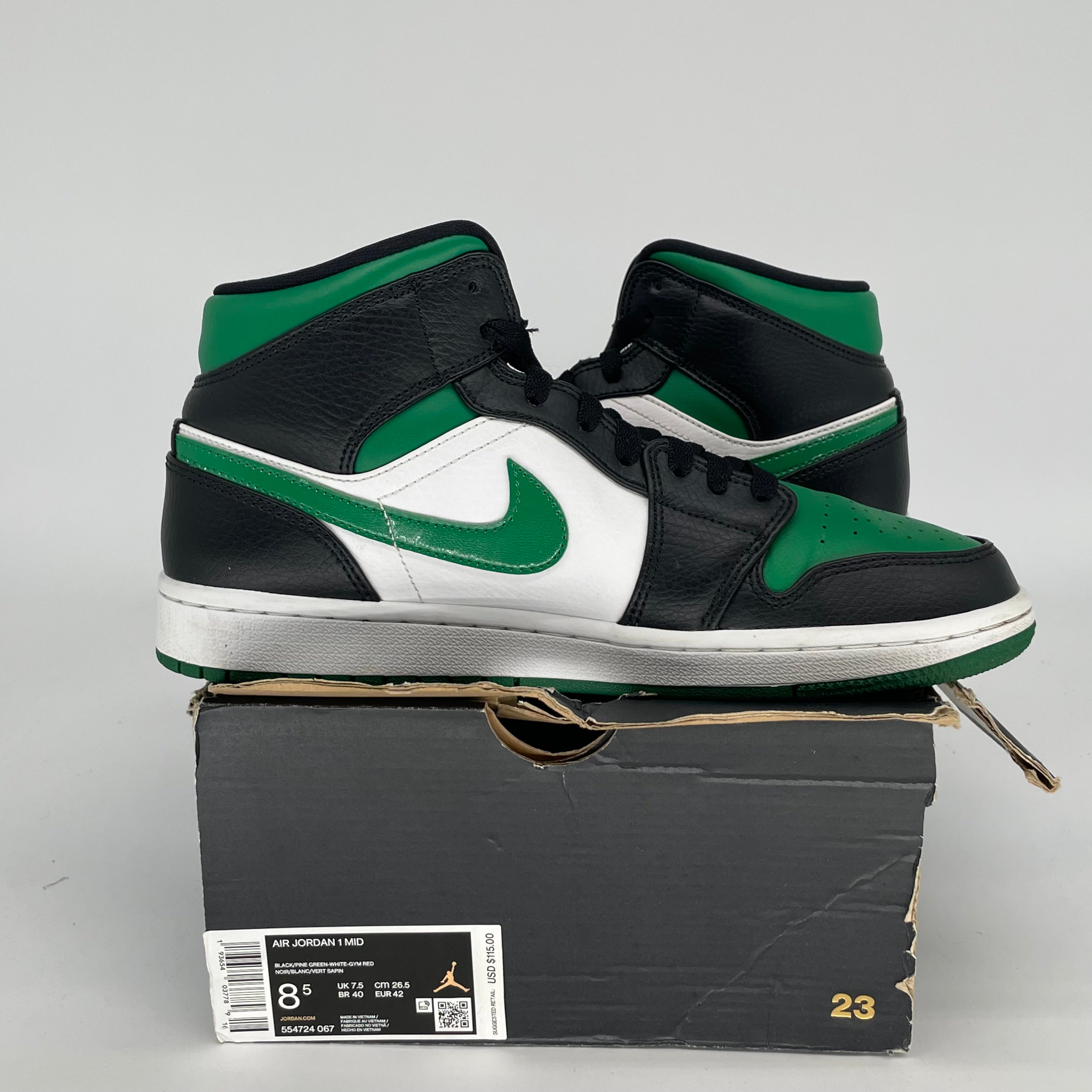 AIR JORDAN 1 MID GREEN TOE SIZE 8.5 554724-067