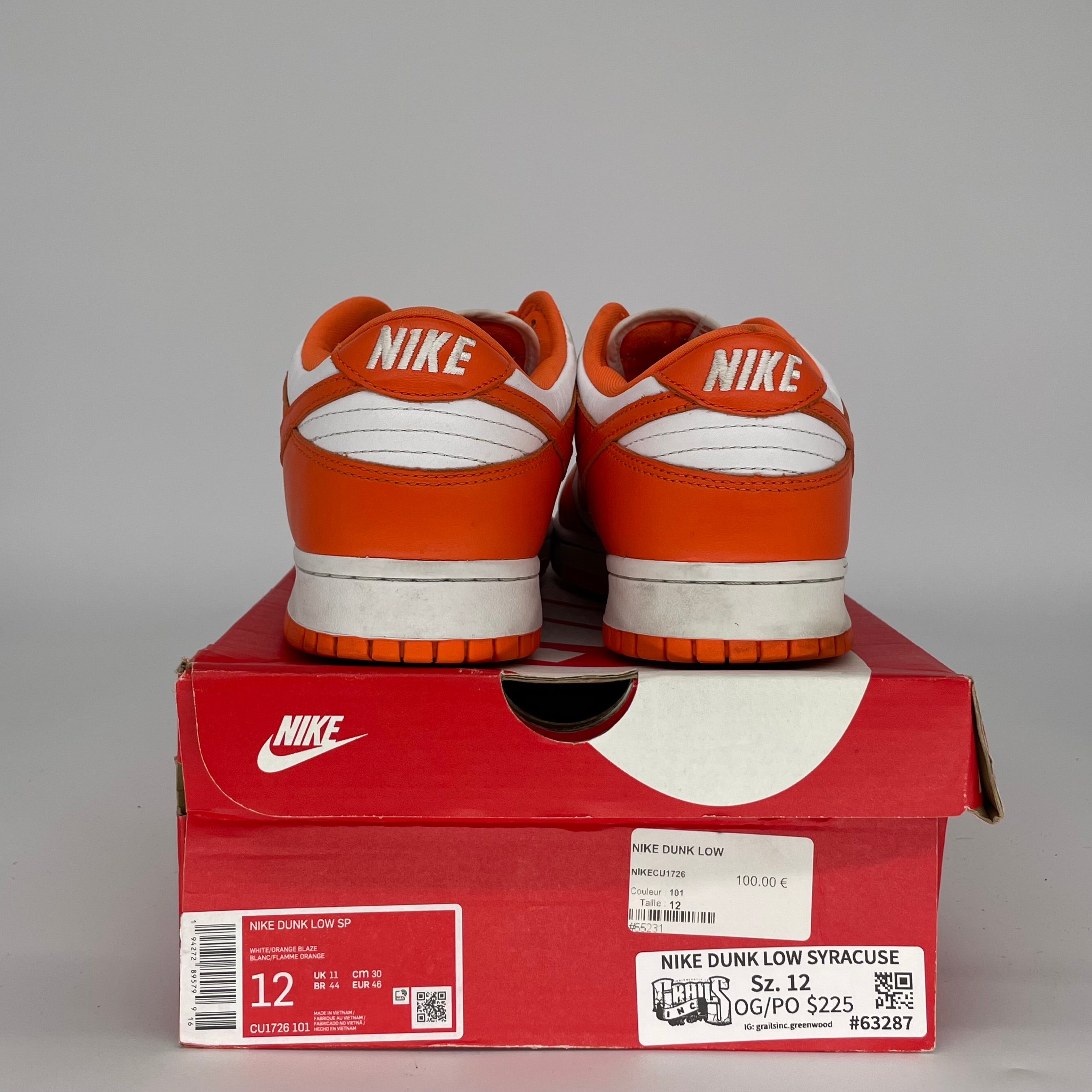 NIKE DUNK LOW SYRACUSE SIZE 12 CU1726-101