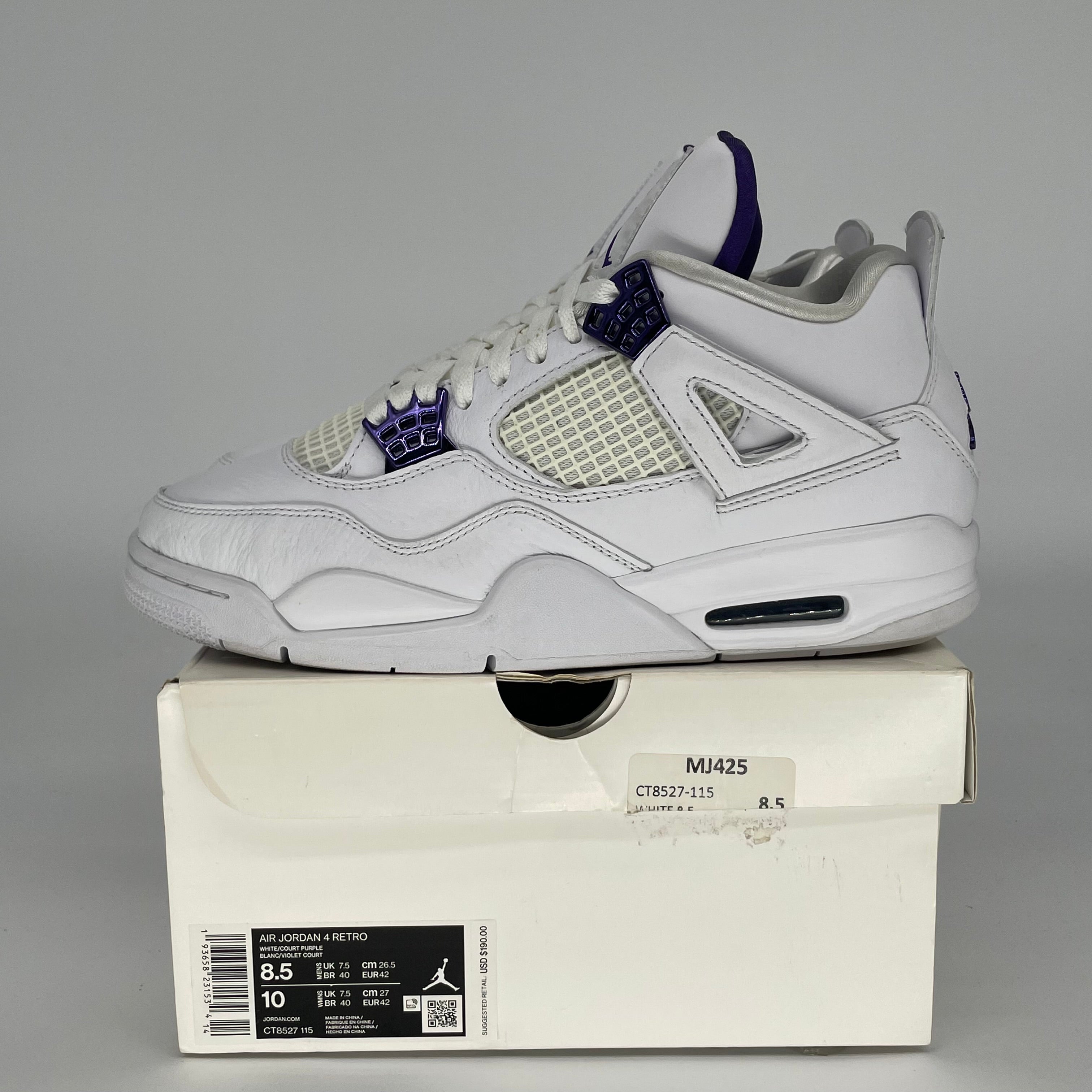 AIR JORDAN 4 METALLIC PURPLE SIZE 8.5 CT8527-115