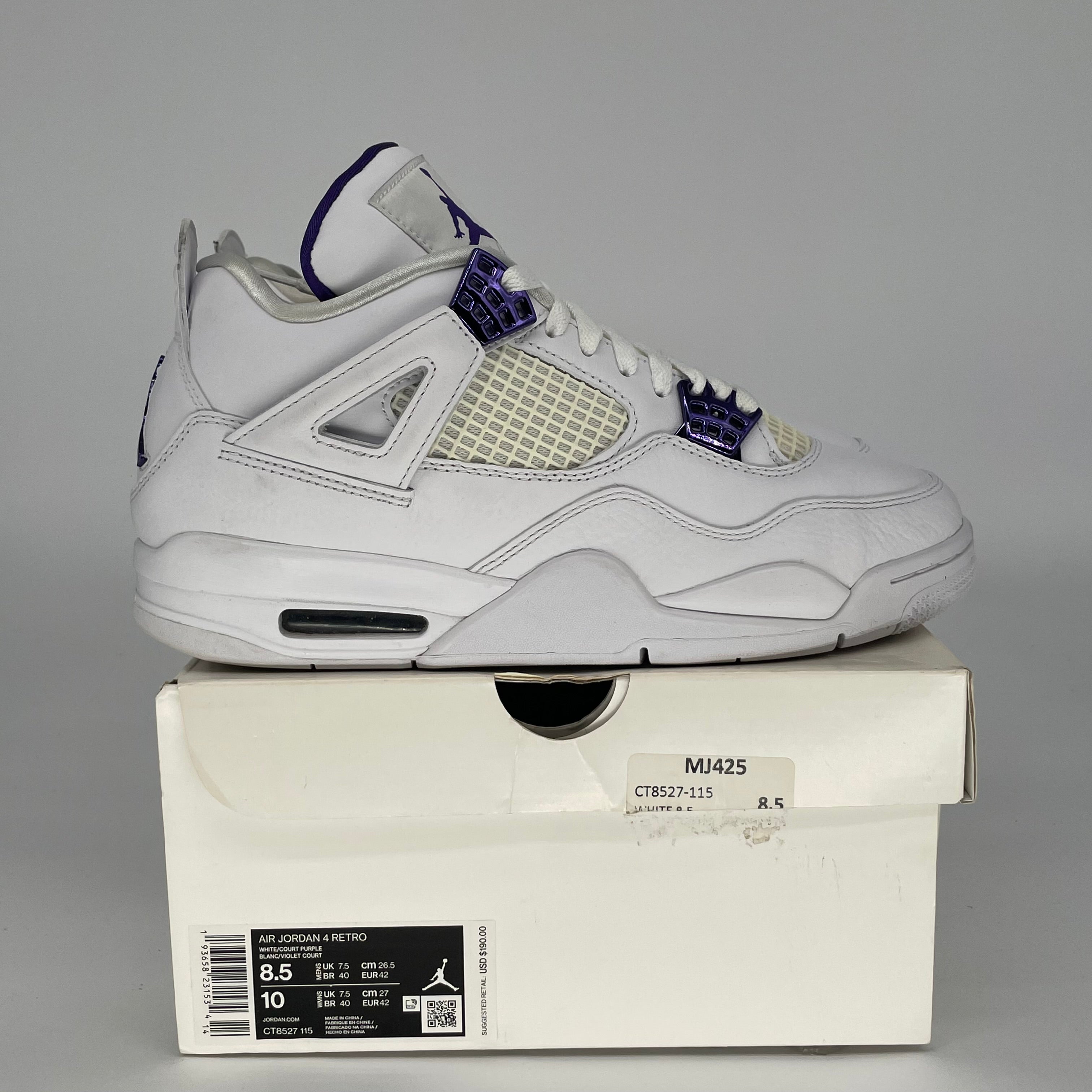 AIR JORDAN 4 METALLIC PURPLE SIZE 8.5 CT8527-115