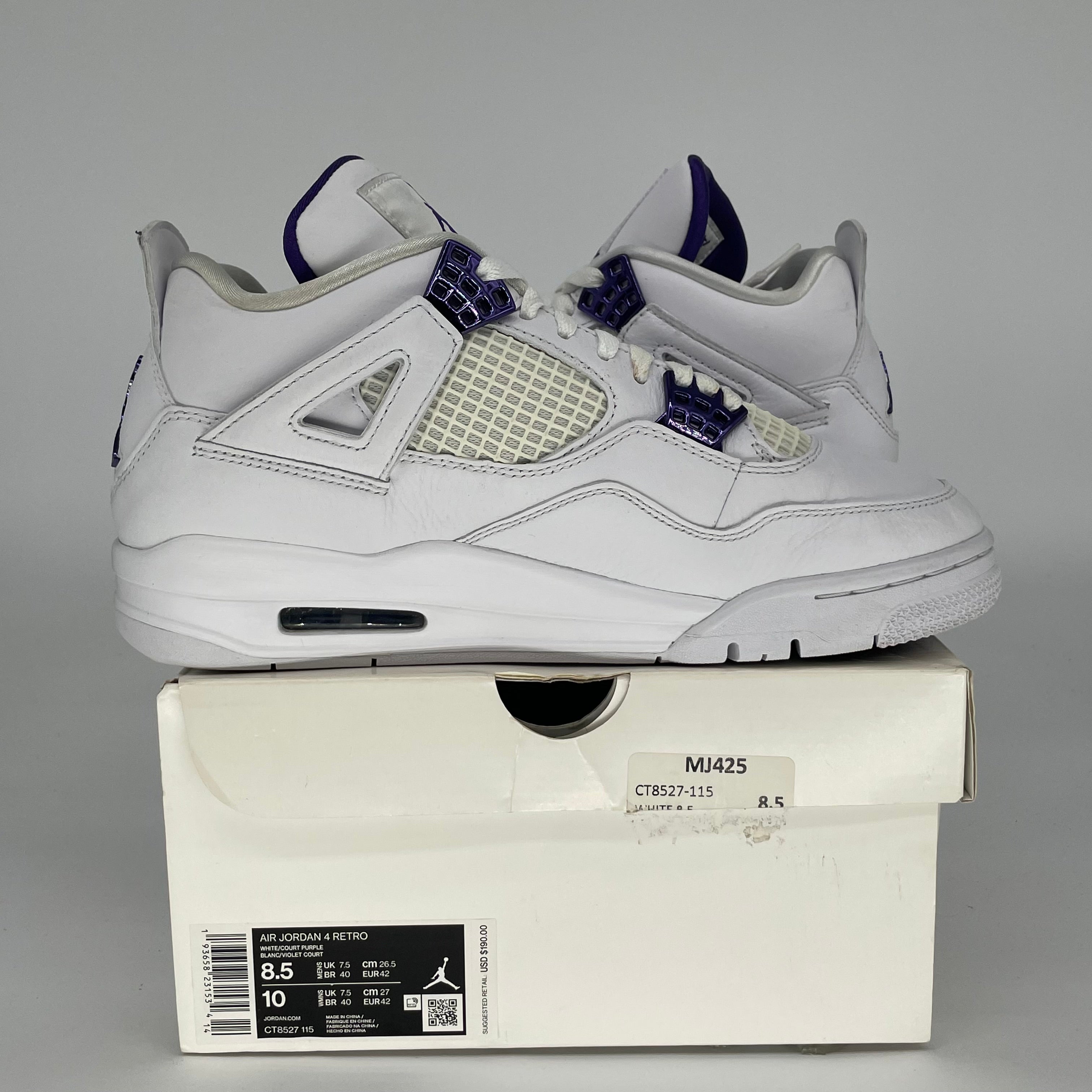 AIR JORDAN 4 METALLIC PURPLE SIZE 8.5 CT8527-115