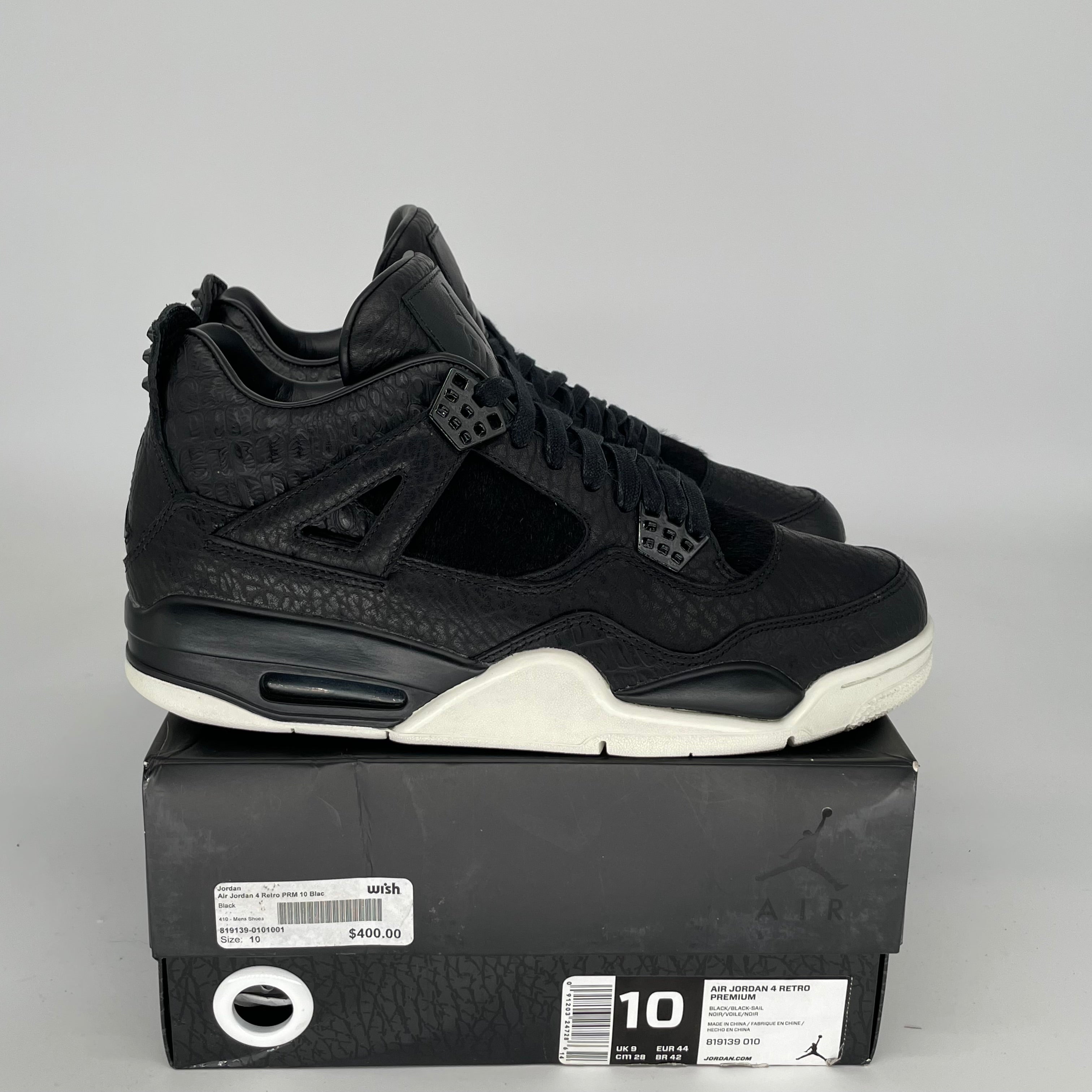 AIR JORDAN 4 PONY HAIR BLACK SIZE 10 819139-010