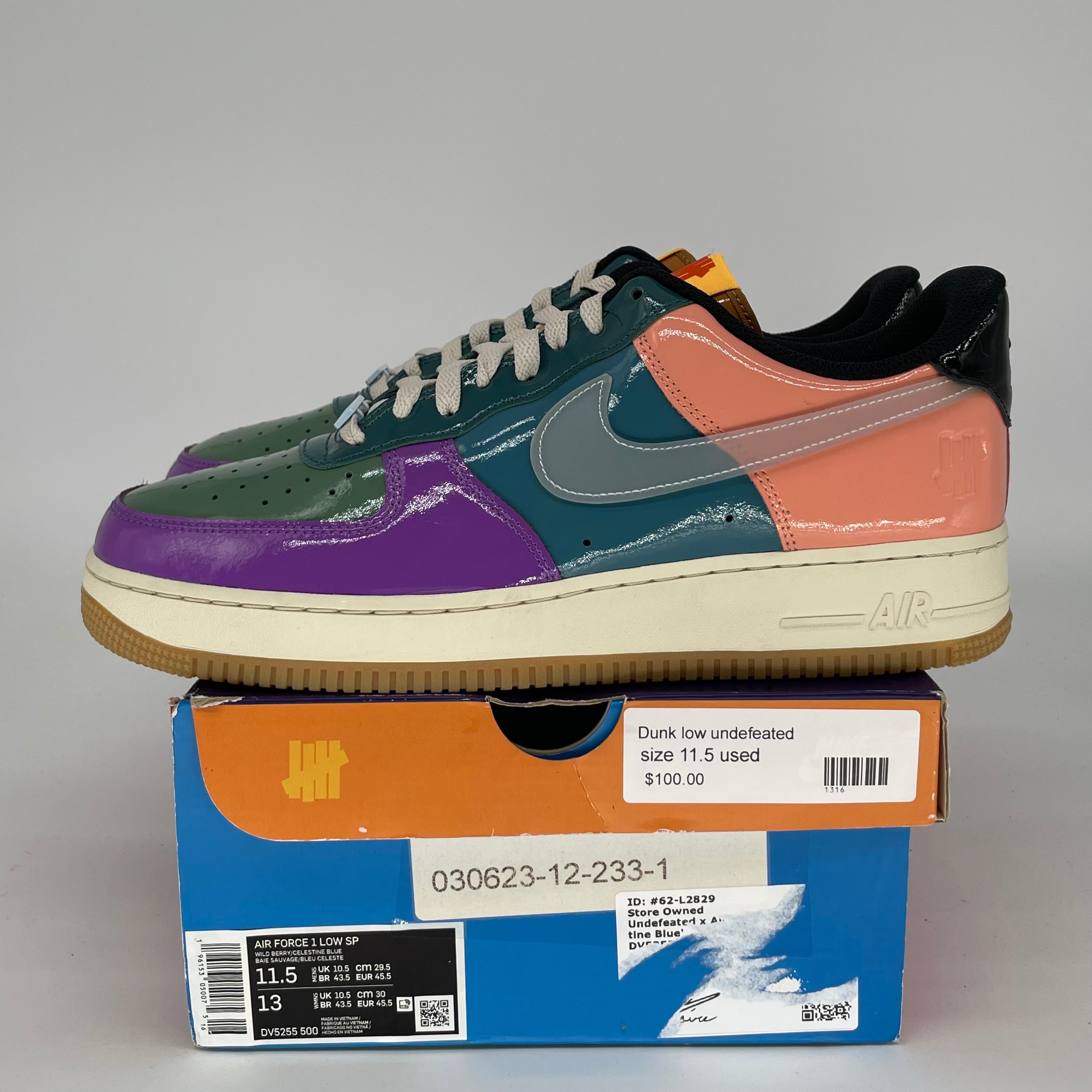 NIKE AF1 LOW UNDEFEATED MILTI-PATENT WILD BERRY SIZE 11.5 DV5255-500