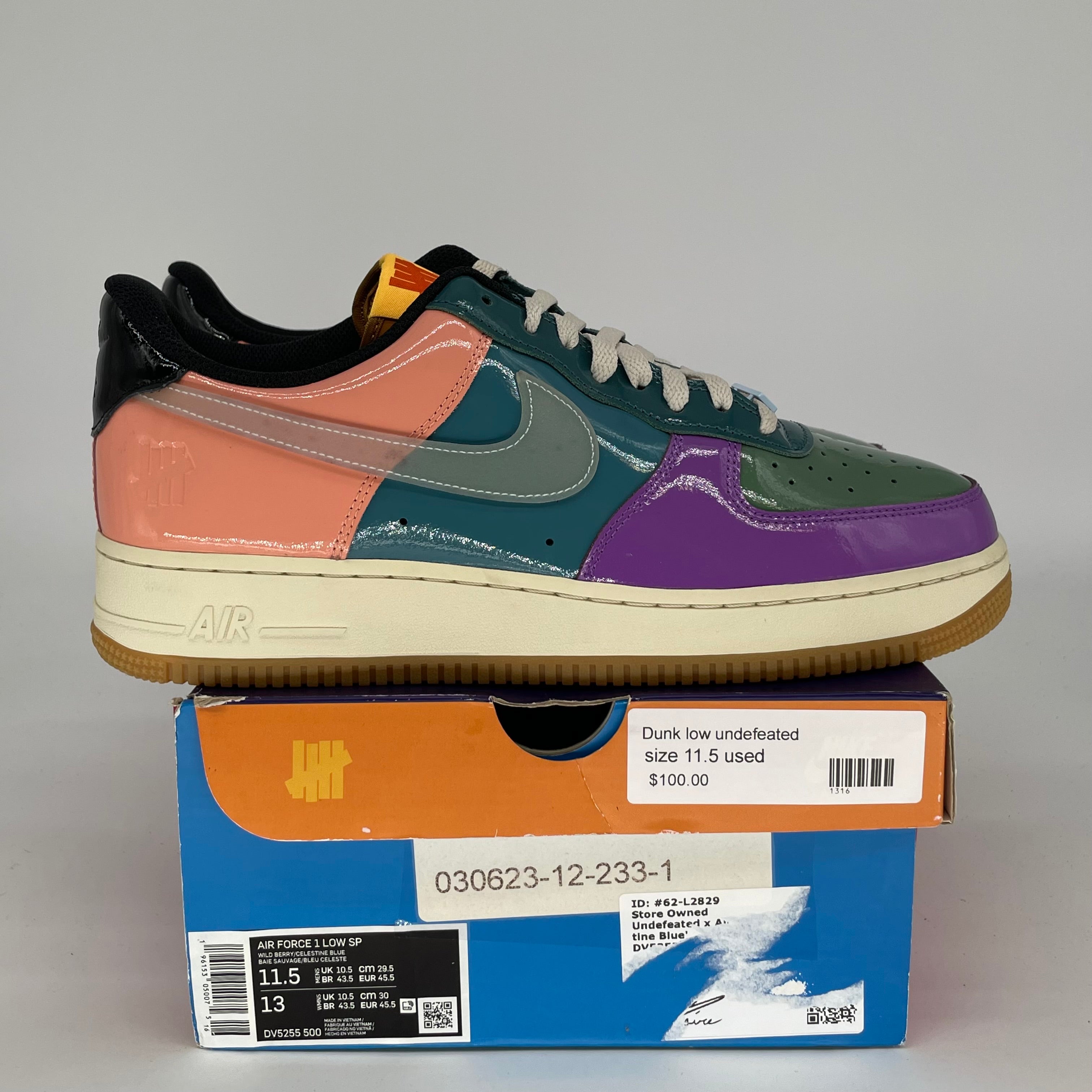 NIKE AF1 LOW UNDEFEATED MILTI-PATENT WILD BERRY SIZE 11.5 DV5255-500