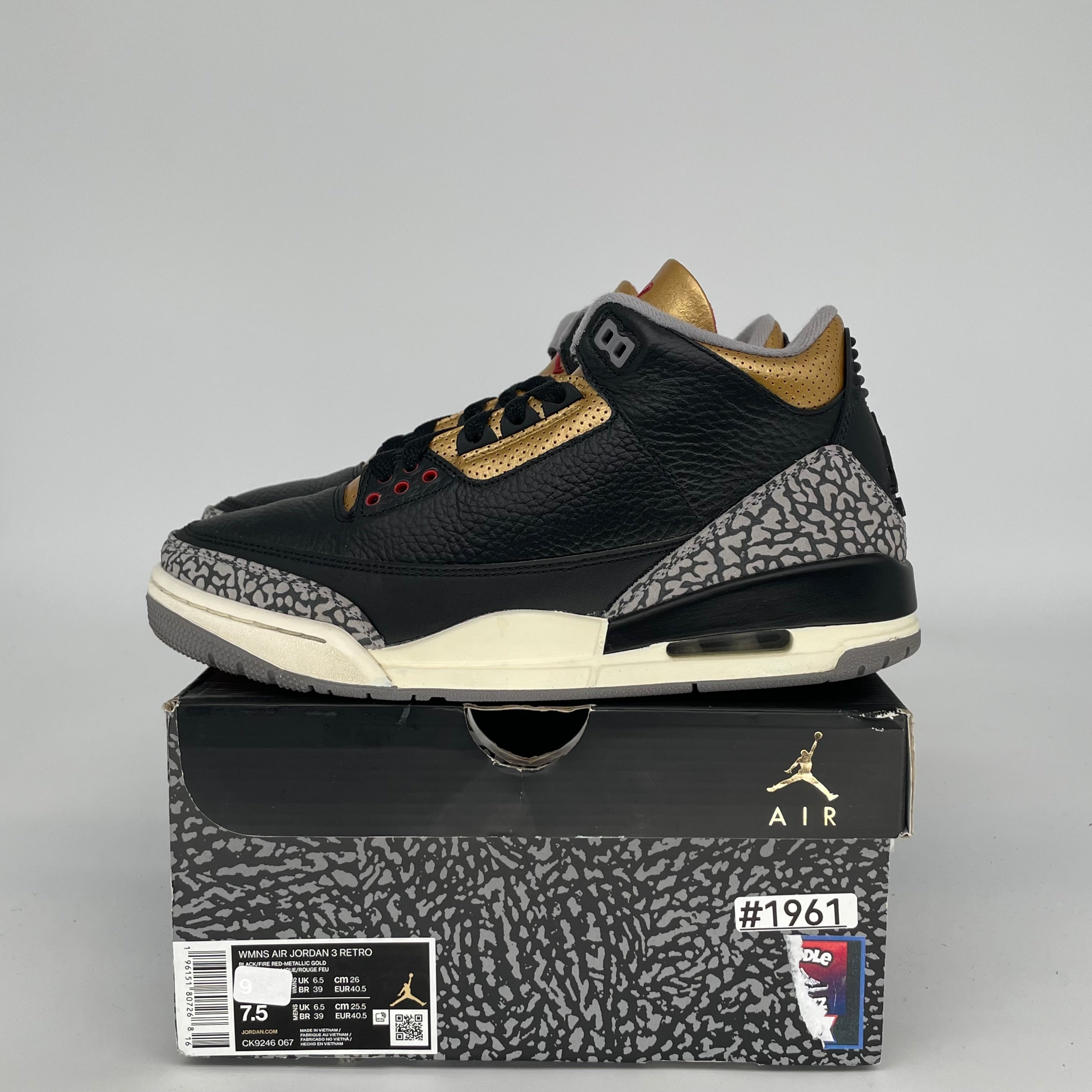 AIR JORDAN 3 BLACK CEMENT GOLD W SIZE 7.5/9W CK9246-067