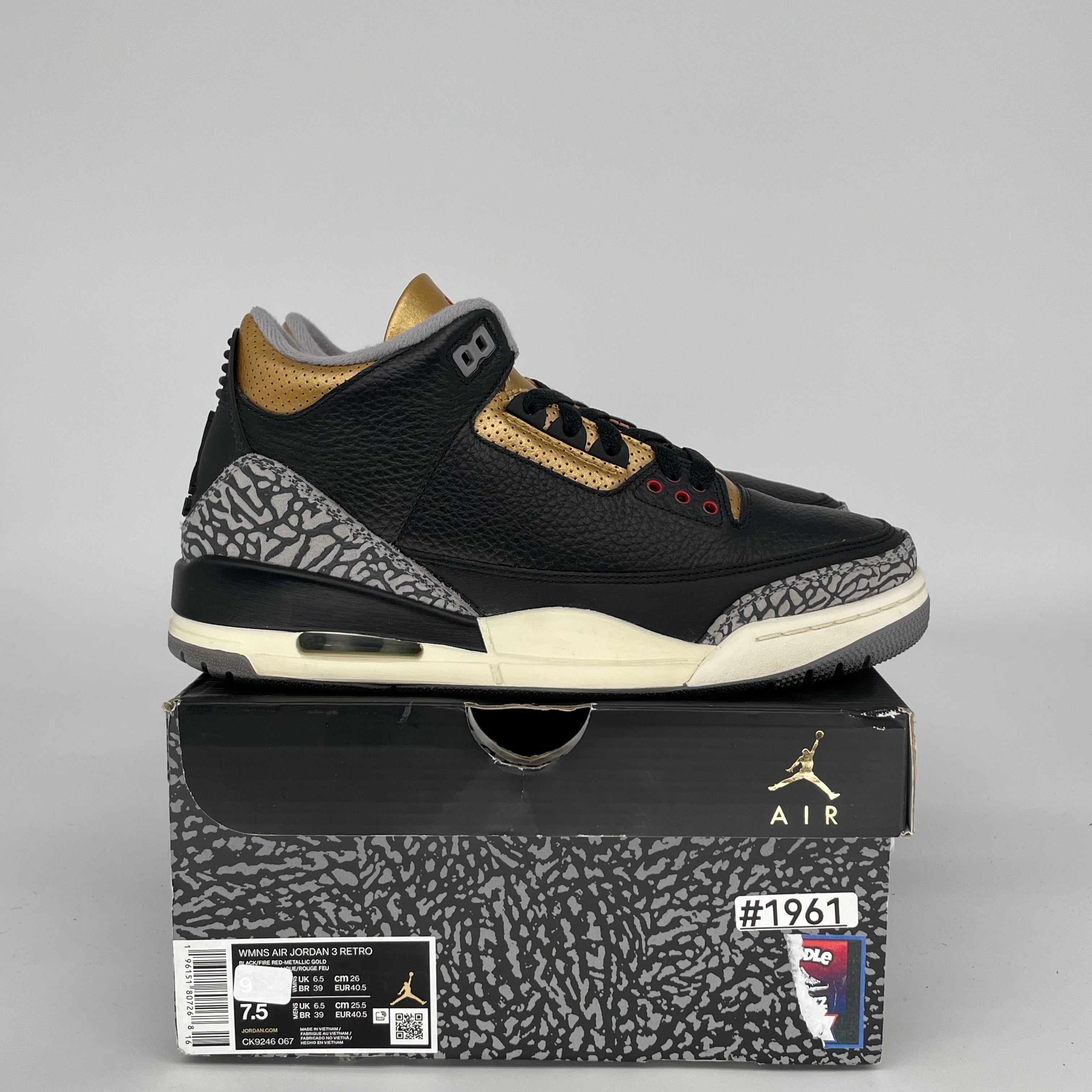 AIR JORDAN 3 BLACK CEMENT GOLD W SIZE 7.5/9W CK9246-067