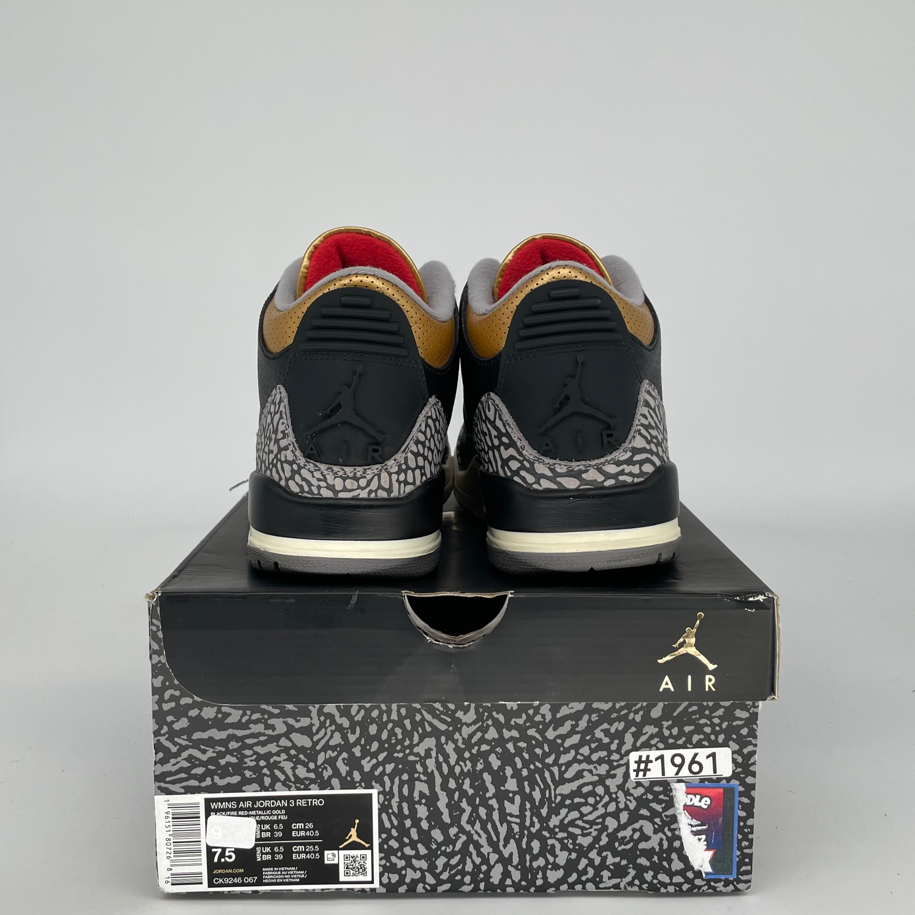 AIR JORDAN 3 BLACK CEMENT GOLD W SIZE 7.5/9W CK9246-067