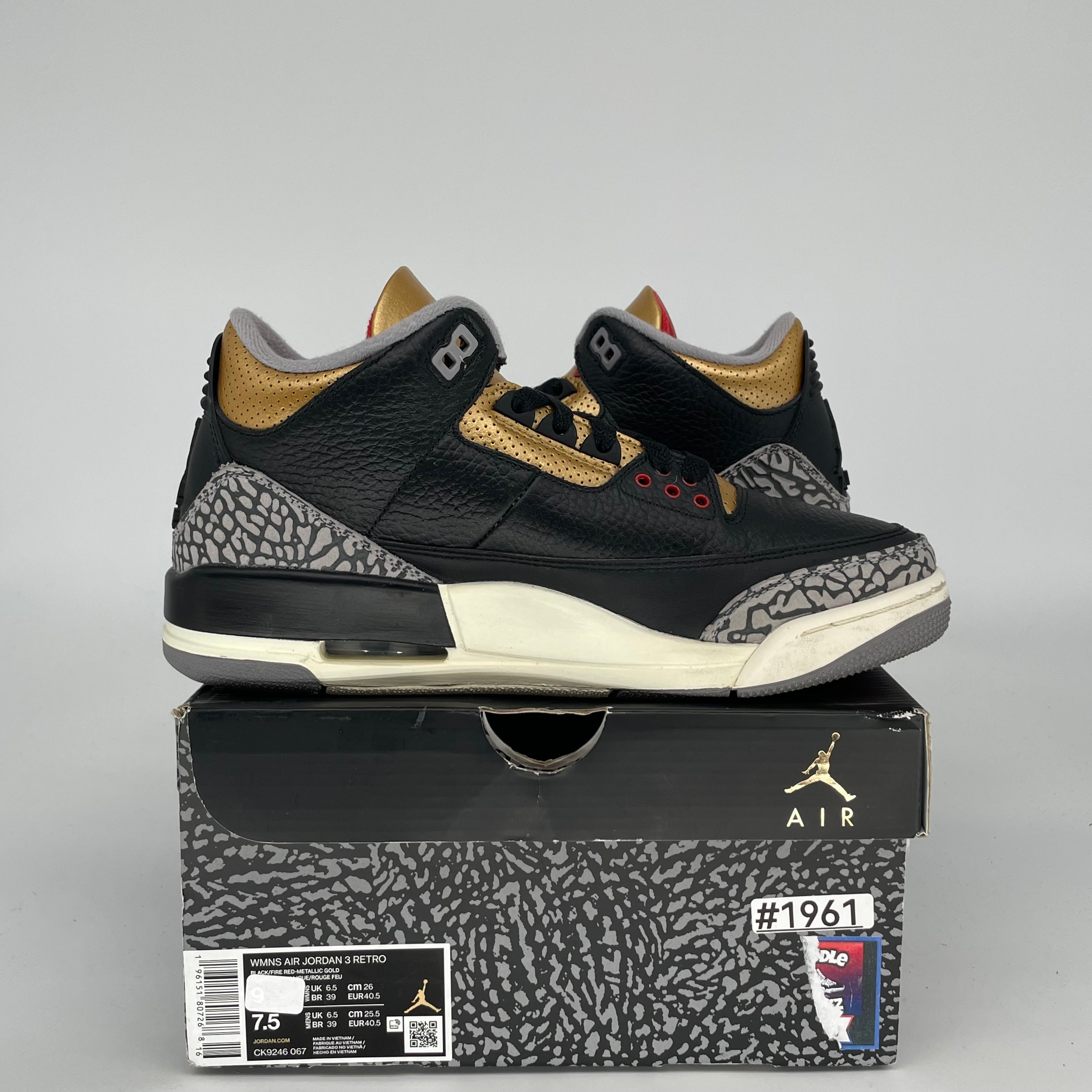 AIR JORDAN 3 BLACK CEMENT GOLD W SIZE 7.5/9W CK9246-067