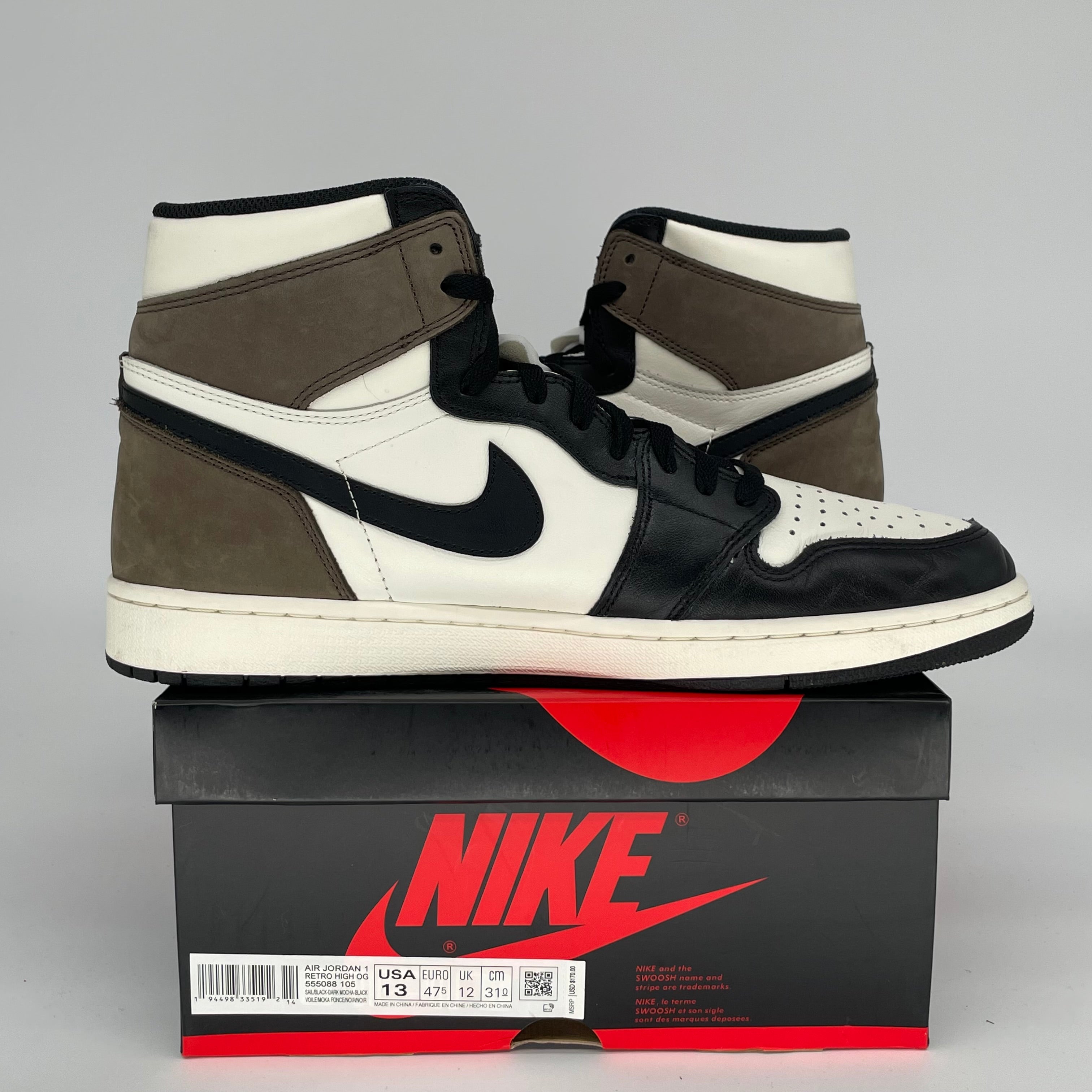 AIR JORDAN 1 DARK MOCHA SIZE 13 555088-105