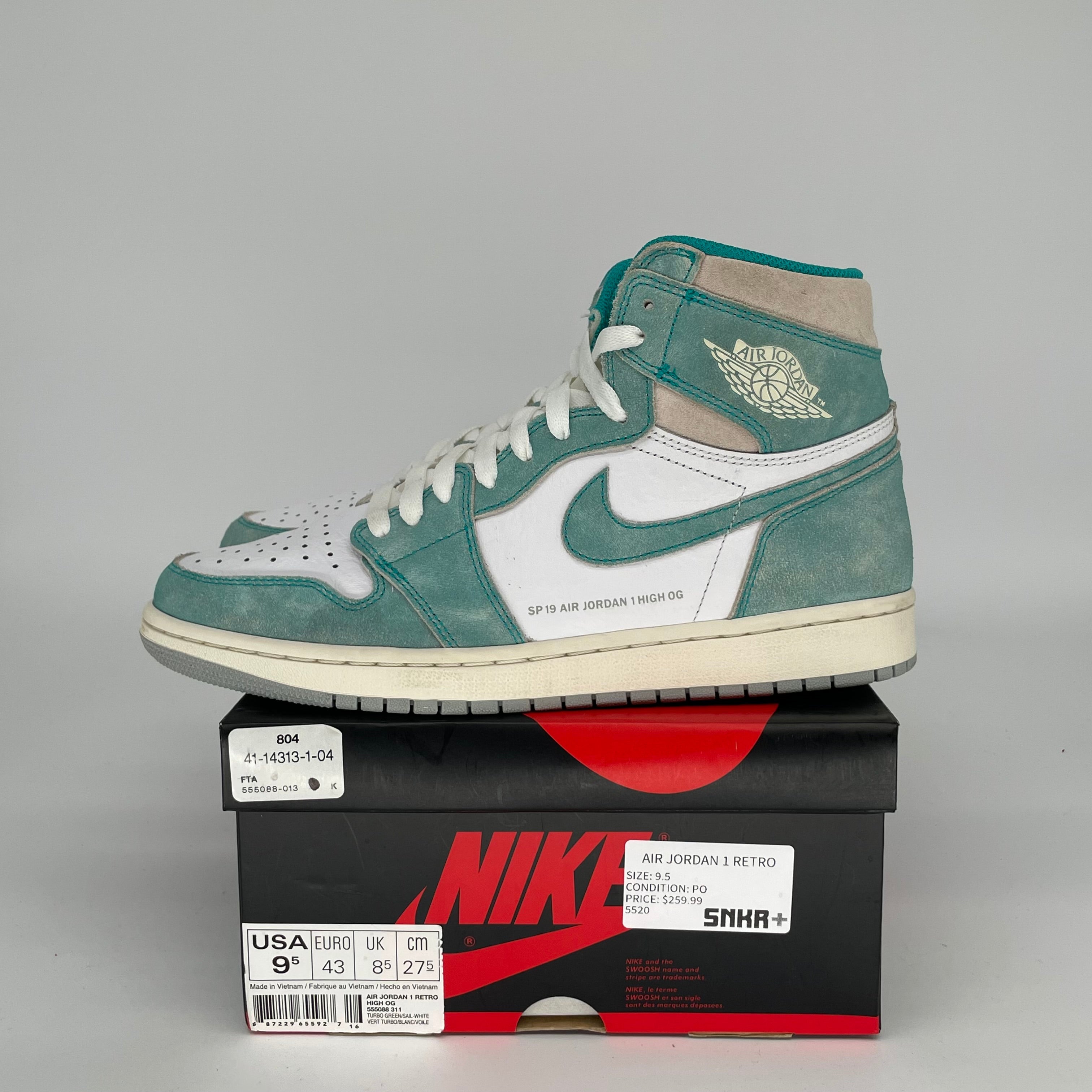 AIR JORDAN 1 TURBO GREEN SIZE 9.5 555088-311