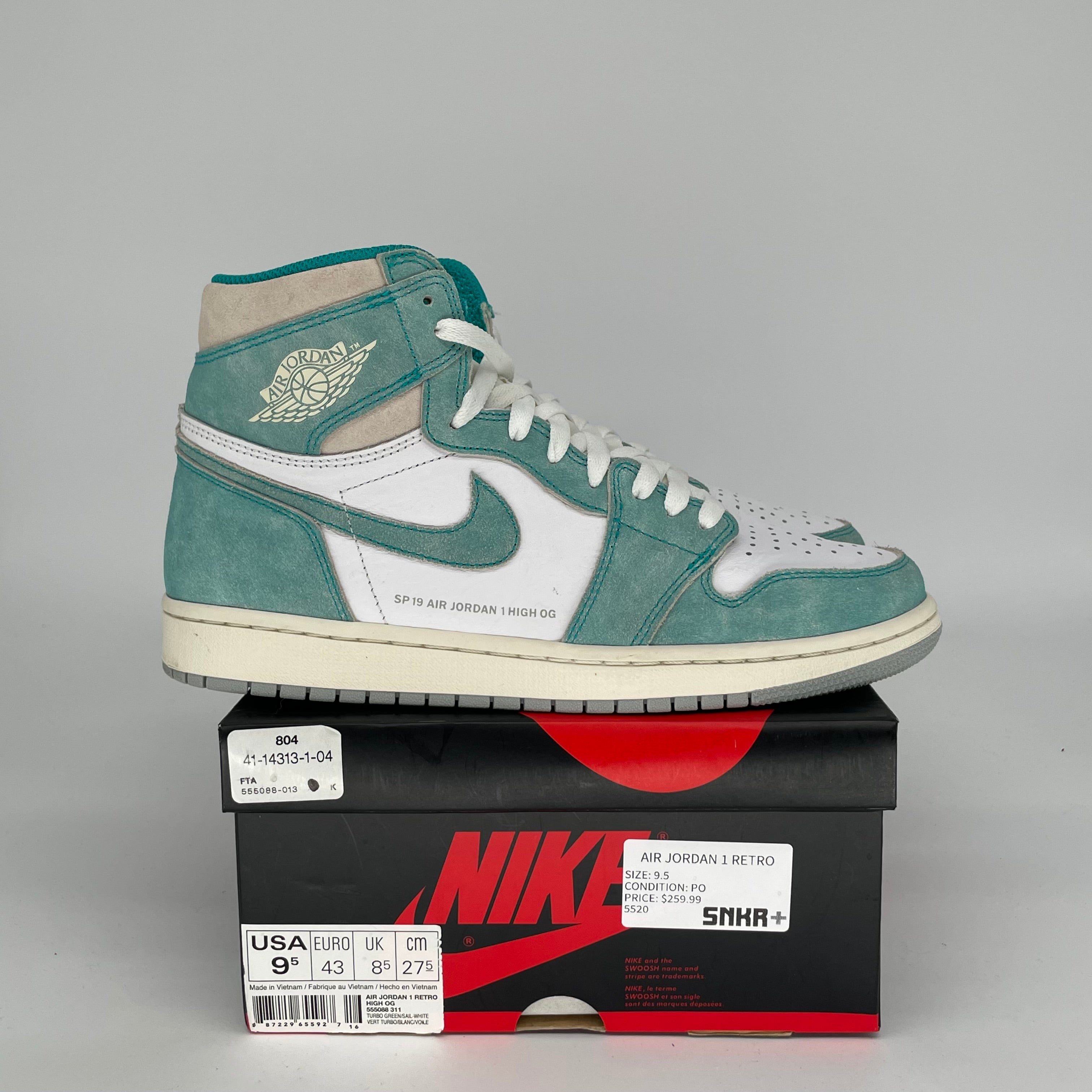 AIR JORDAN 1 TURBO GREEN SIZE 9.5 555088-311