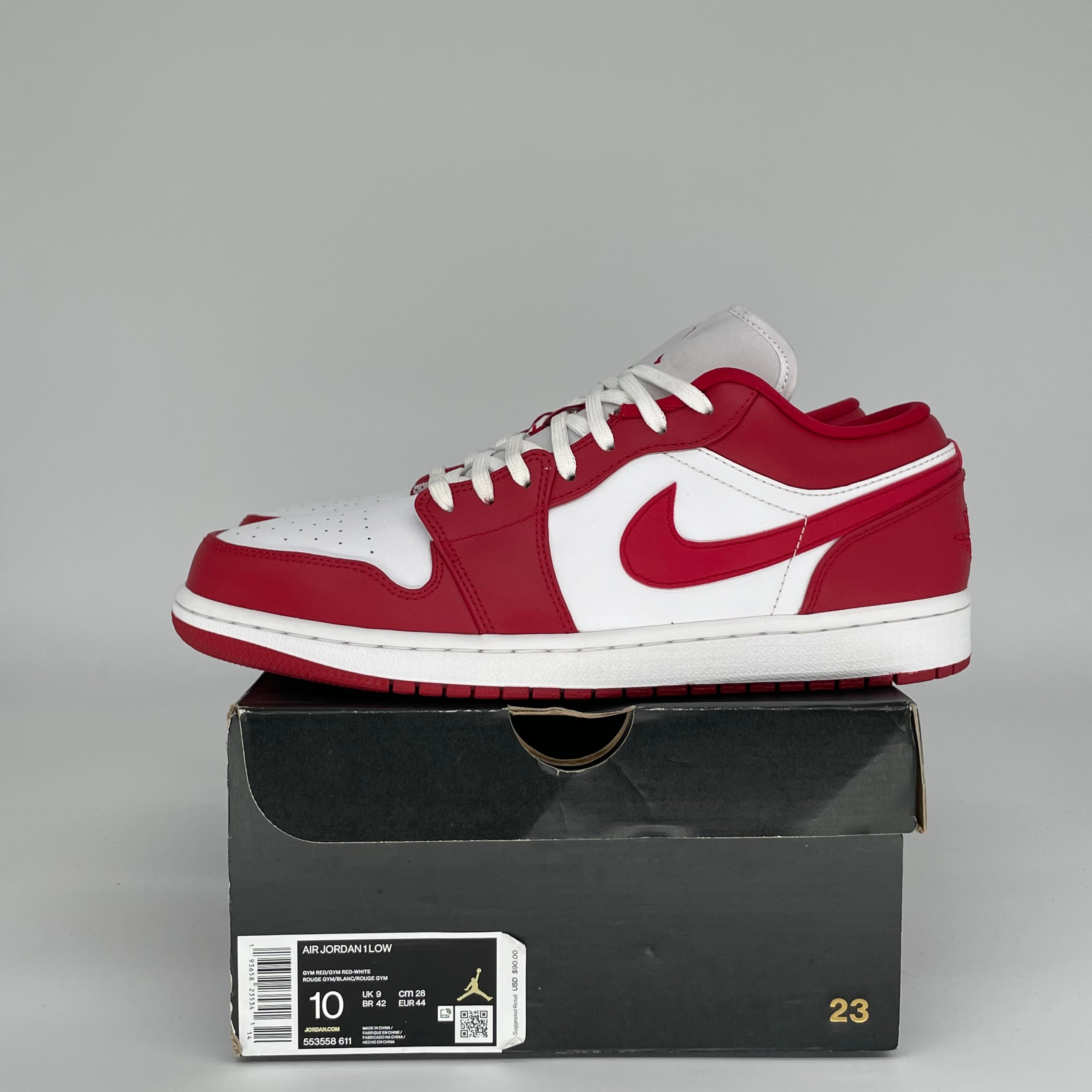 AIR JORDAN 1 LOW GYM RED WHITE SIZE 10 553558-611