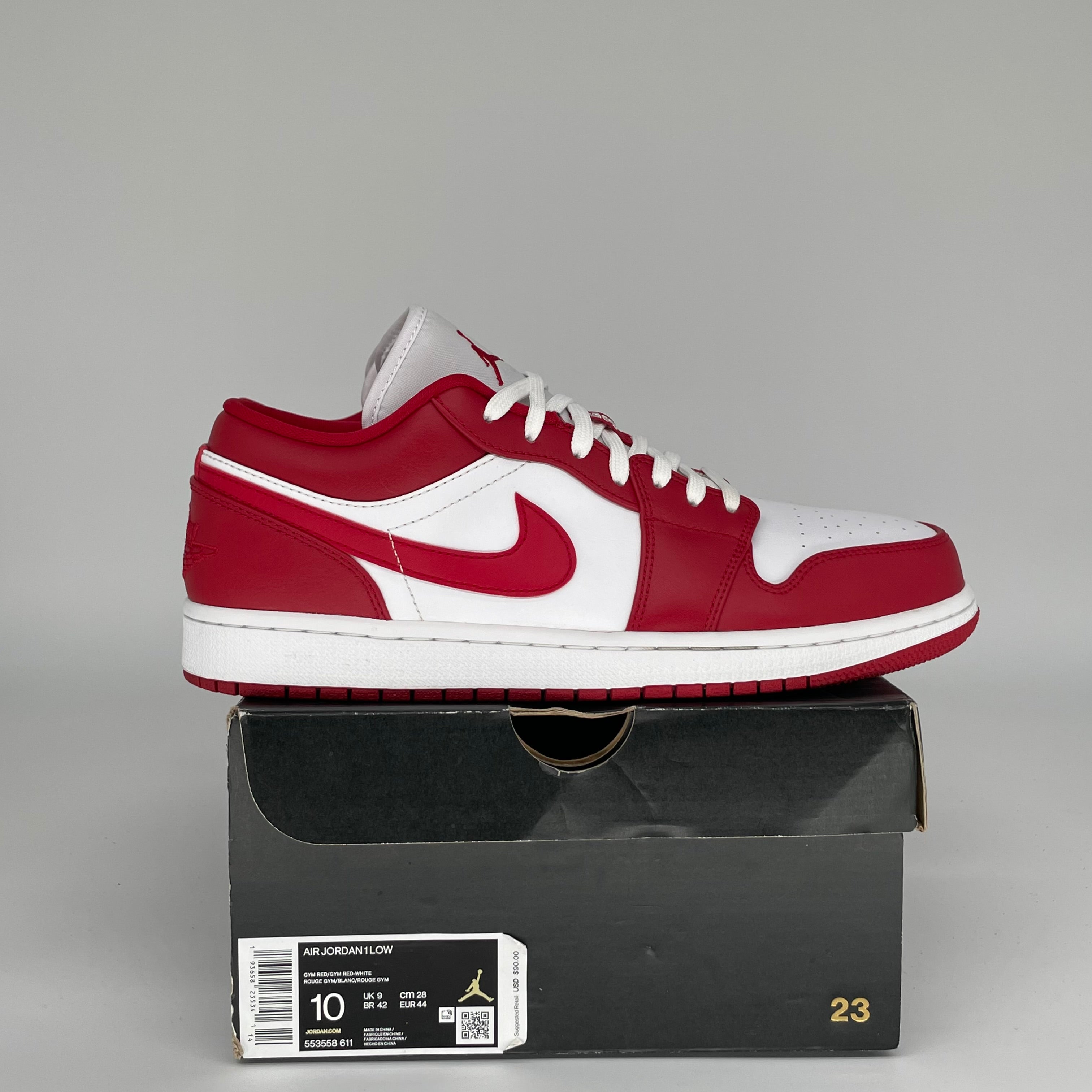 AIR JORDAN 1 LOW GYM RED WHITE SIZE 10 553558-611