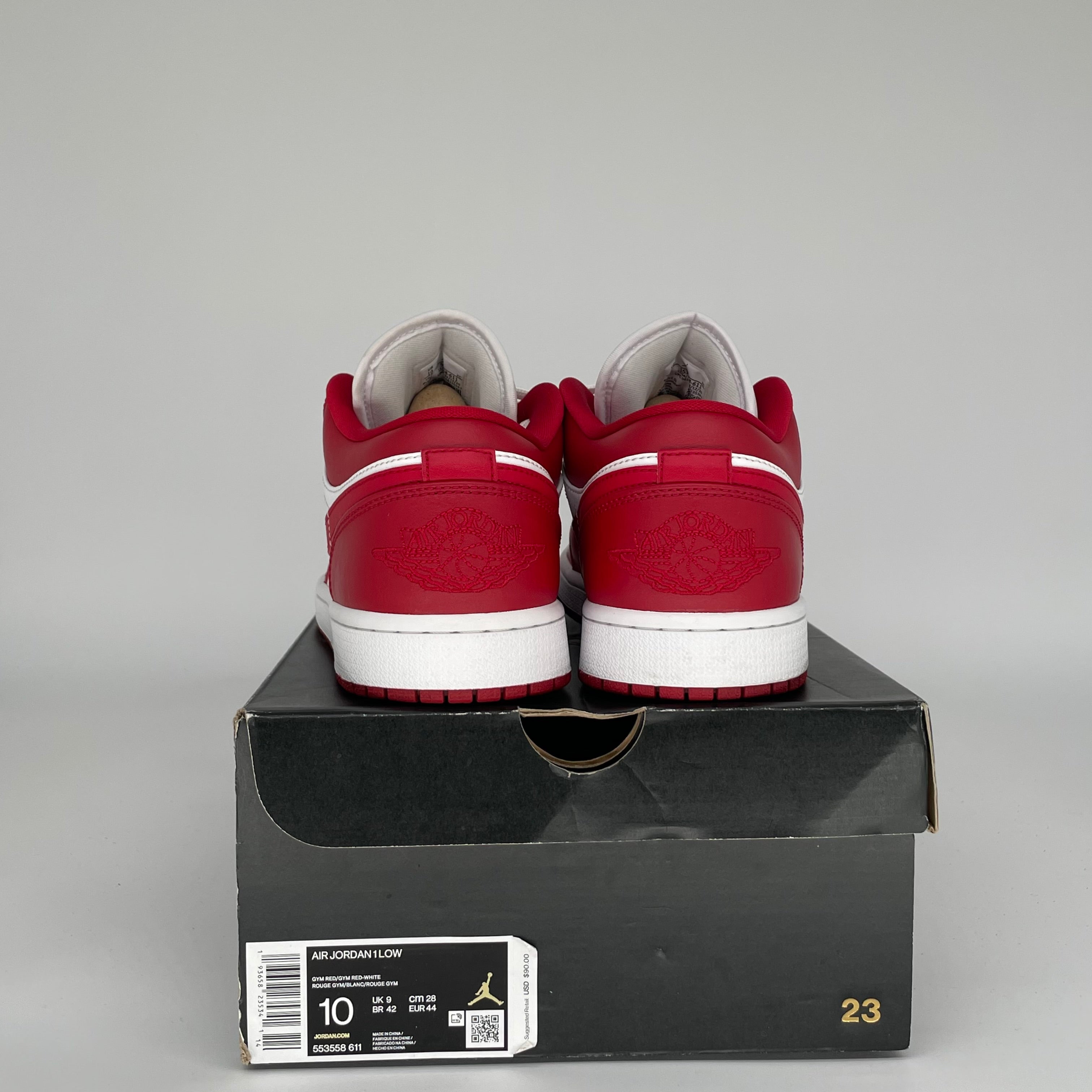 AIR JORDAN 1 LOW GYM RED WHITE SIZE 10 553558-611