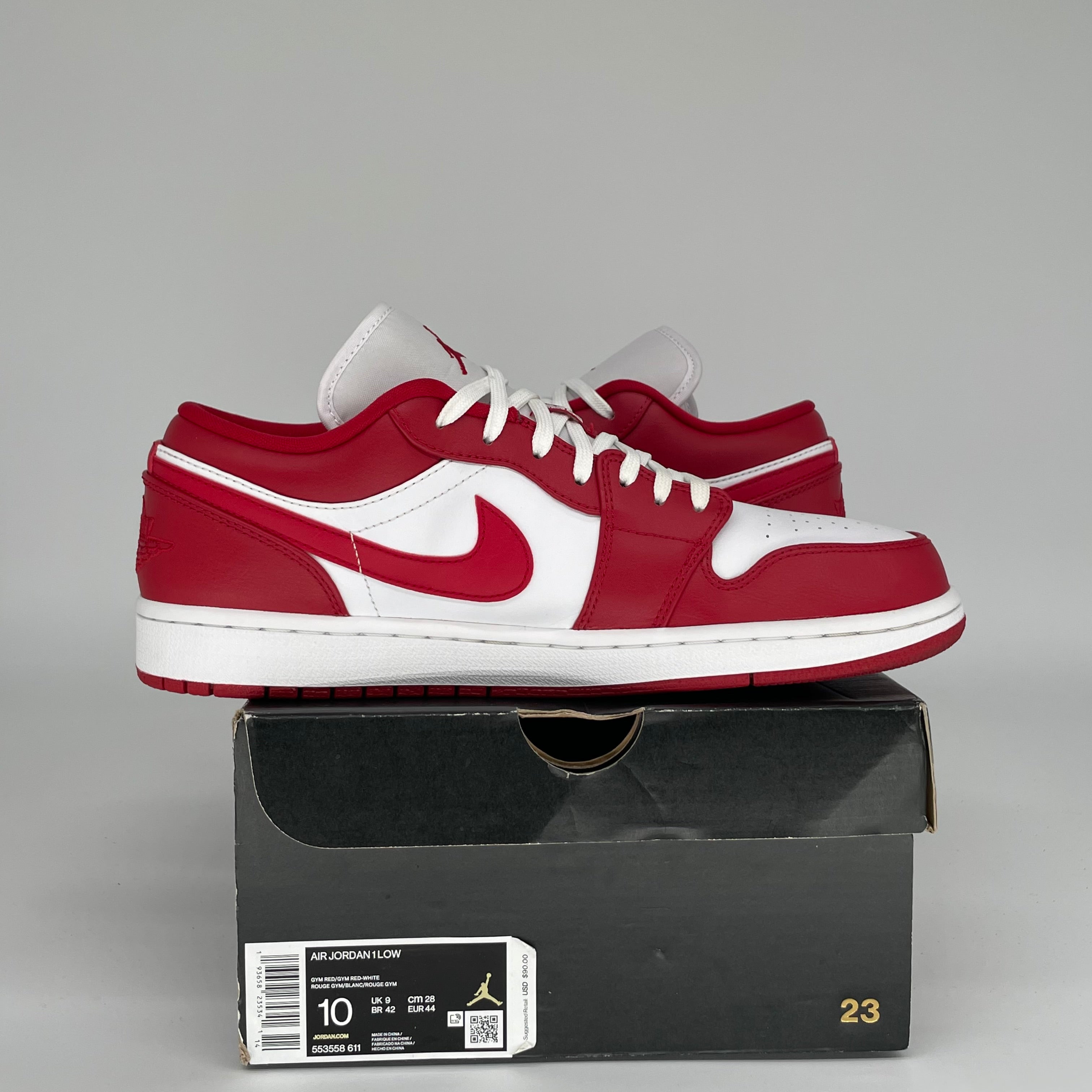 AIR JORDAN 1 LOW GYM RED WHITE SIZE 10 553558-611