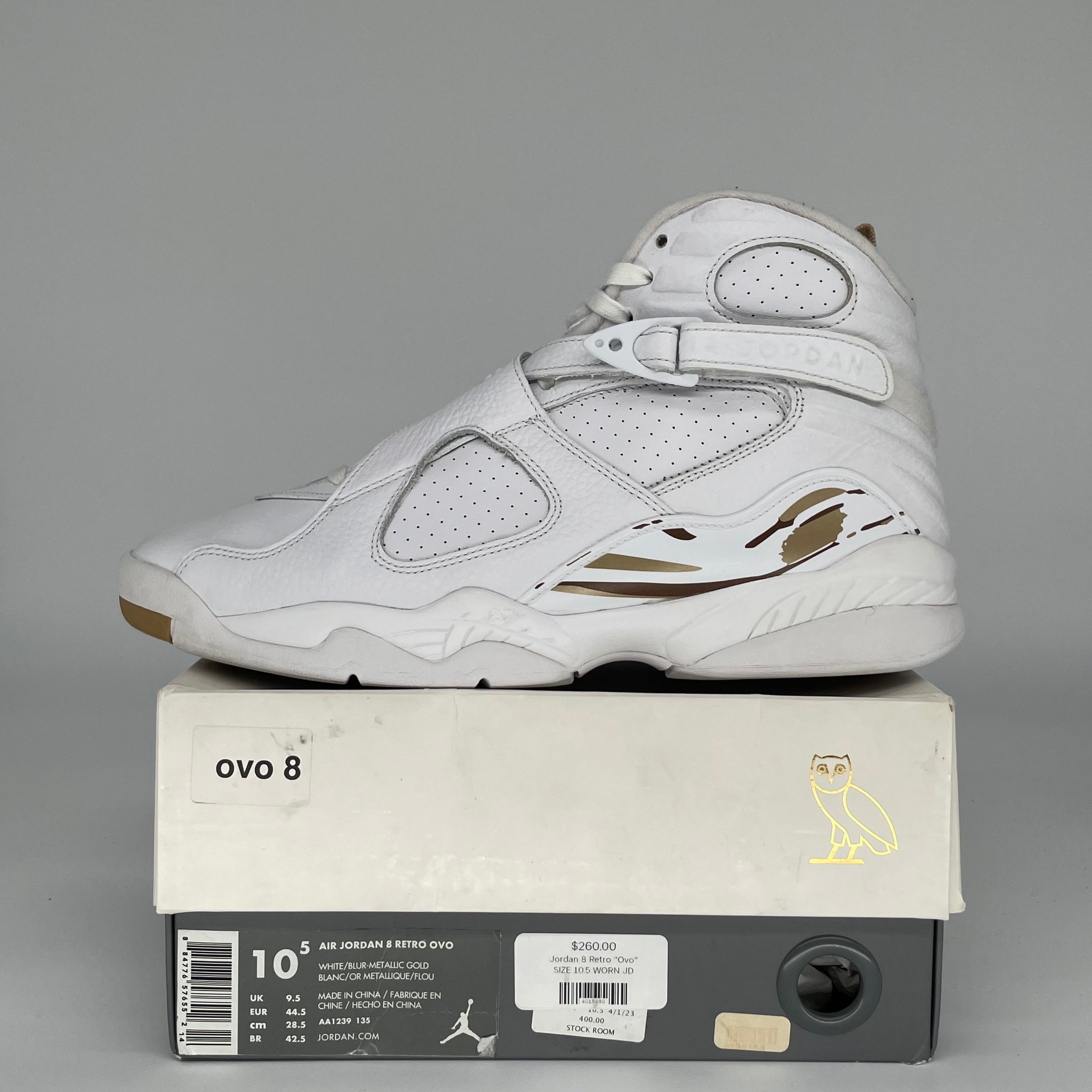 AIR JORDAN 8 OVO WHITE SIZE 10.5 AA1239-135