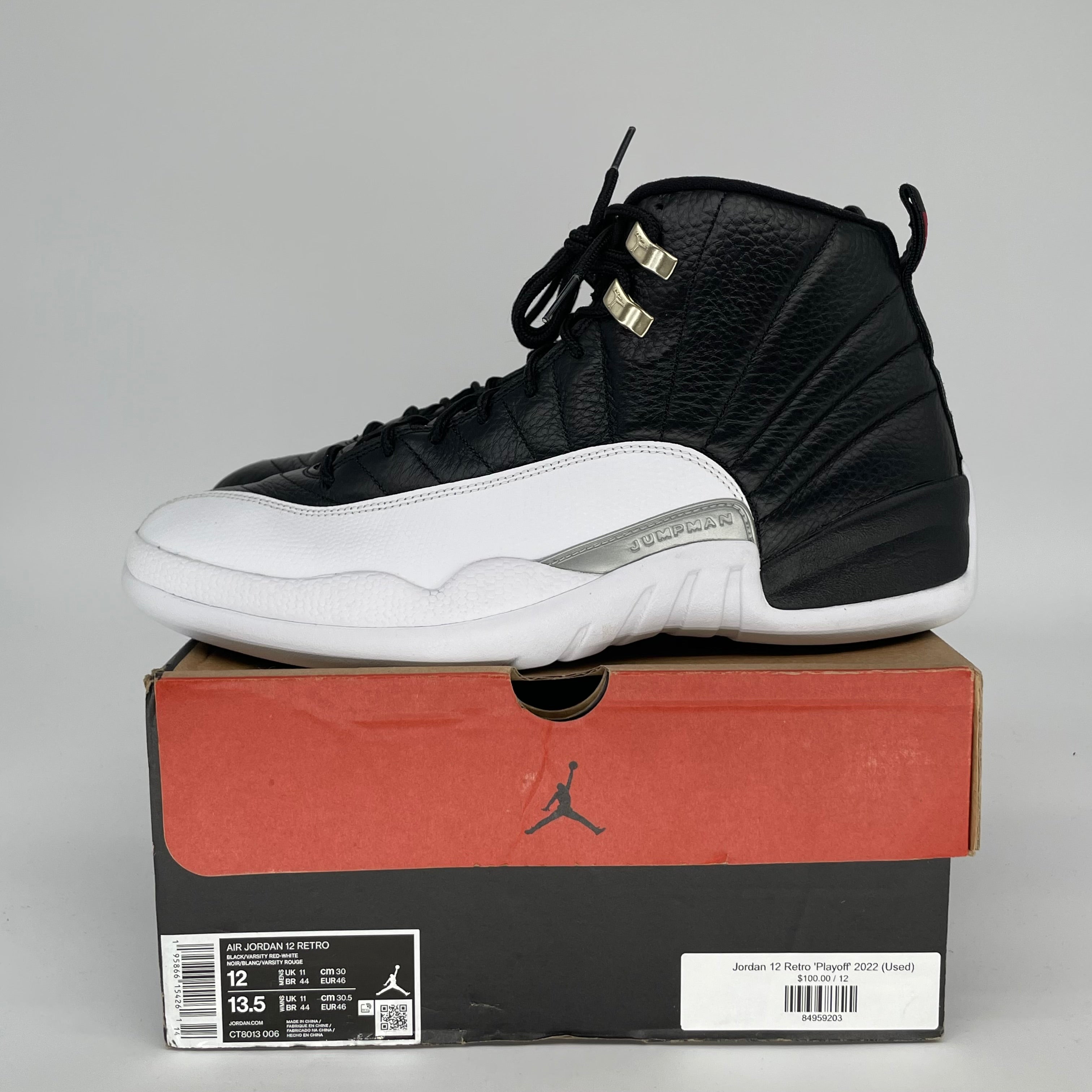 AIR JORDAN 12 PLAYOFFS SIZE 12 CT8013-006