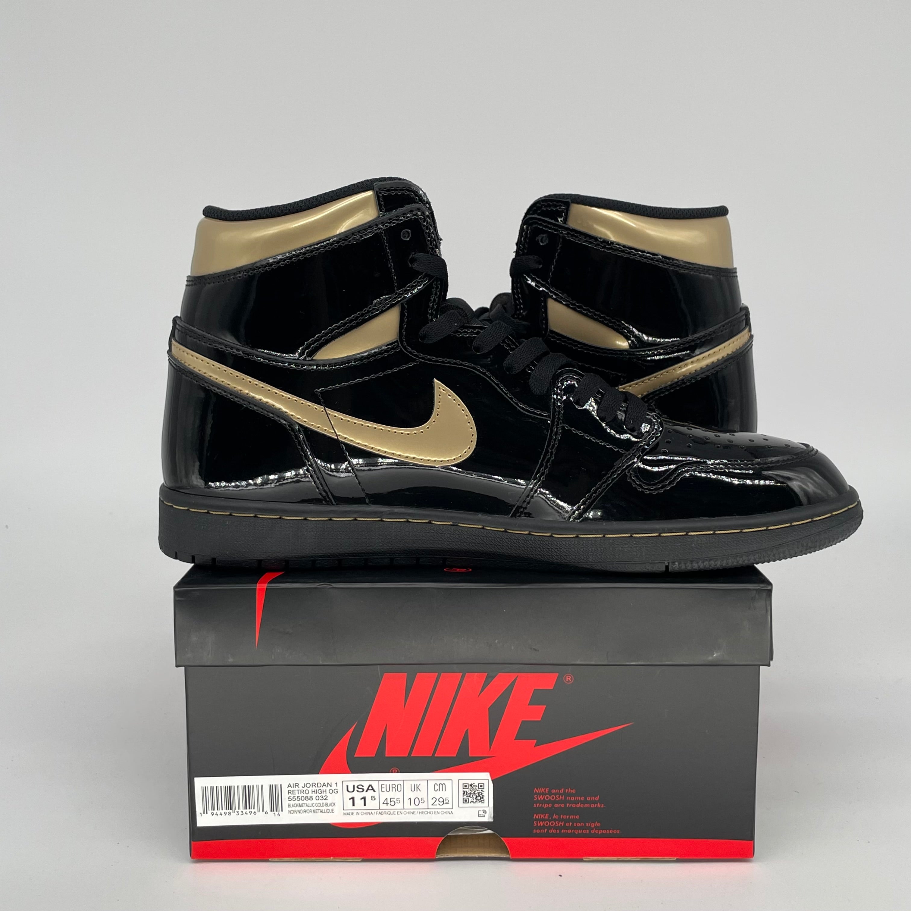 AIR JORDAN 1 BLACK METALLIC GOLD SIZE 11.5 555088-032