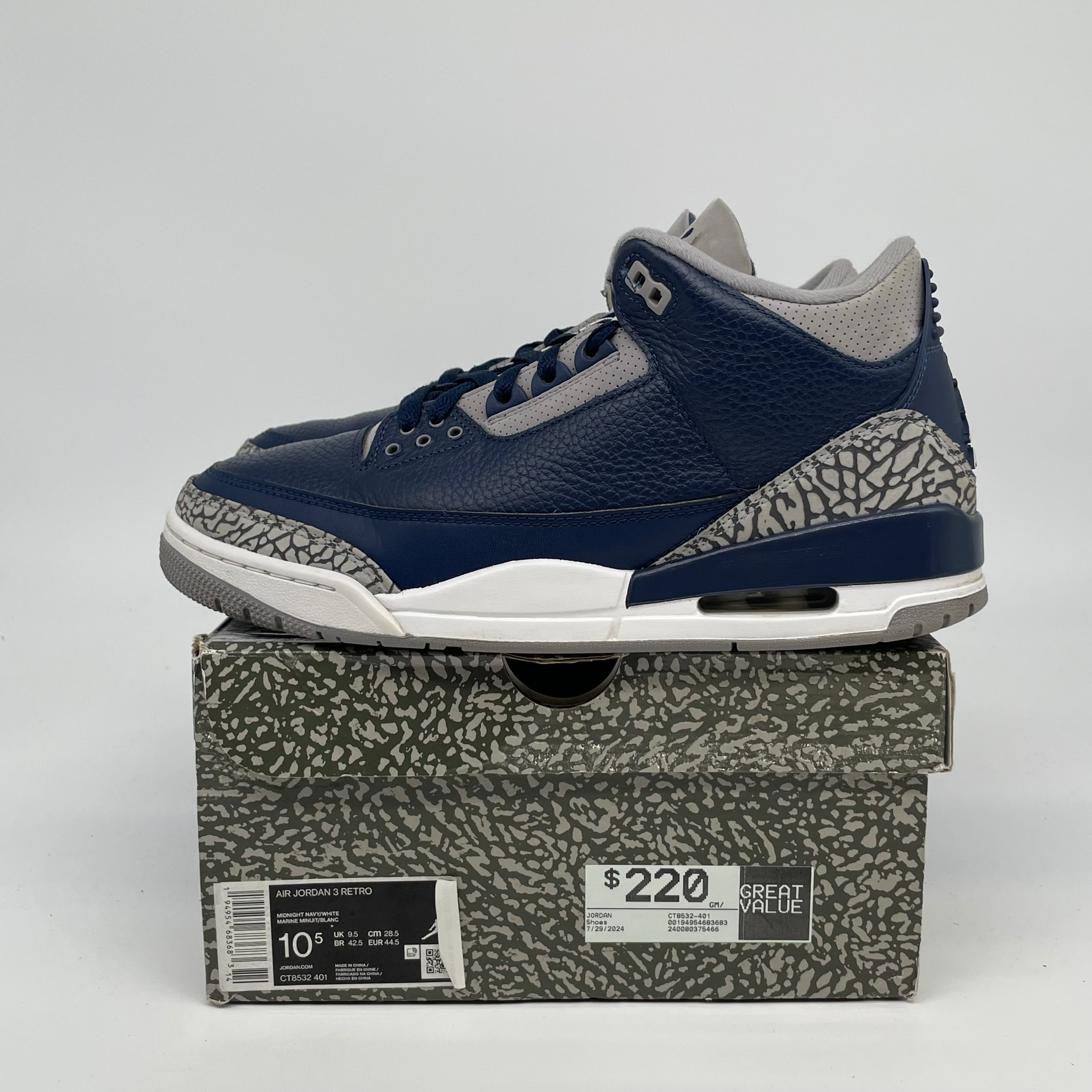 AIR JORDAN 3 GEORGETOWN SIZE 10.5 CT8532-401