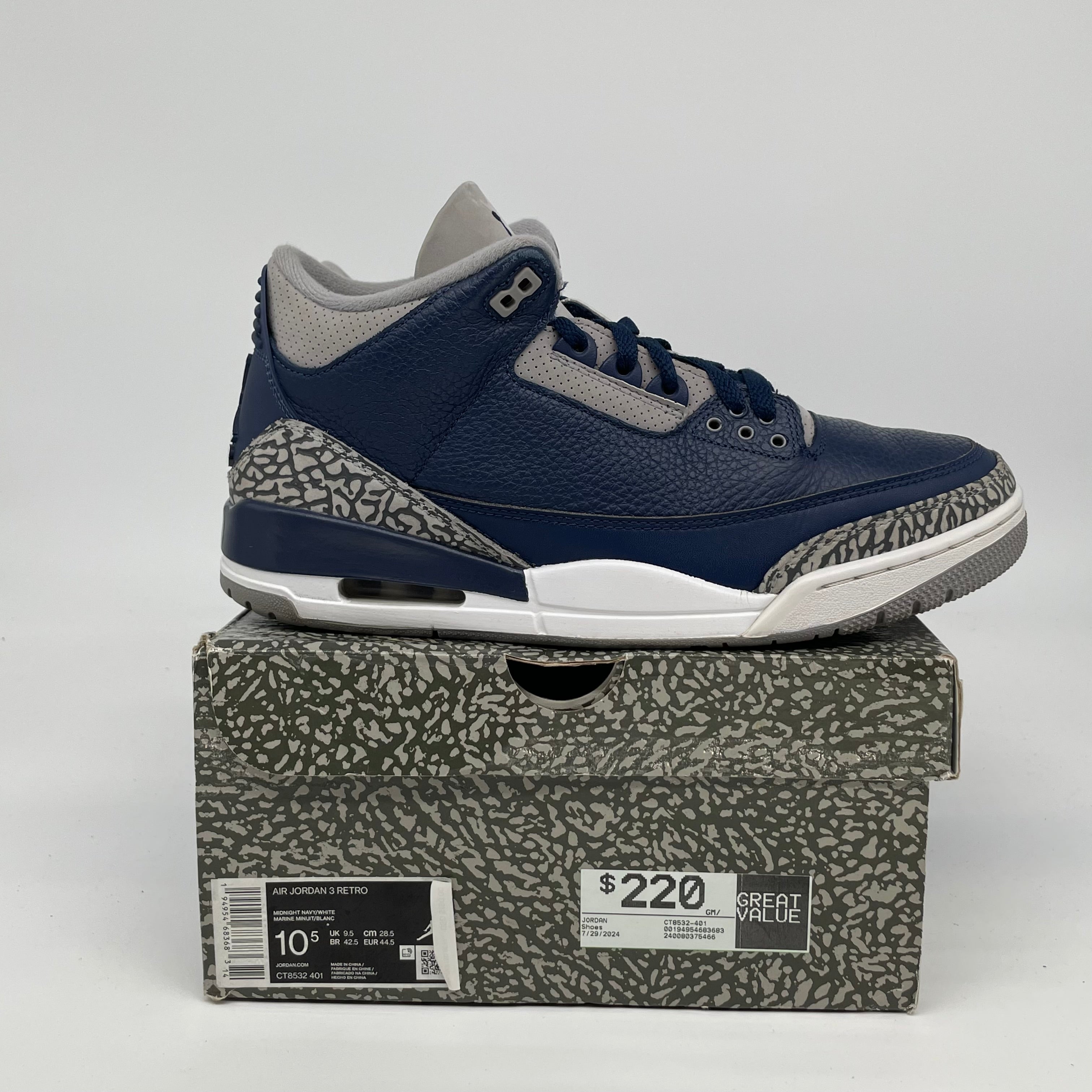 AIR JORDAN 3 GEORGETOWN SIZE 10.5 CT8532-401