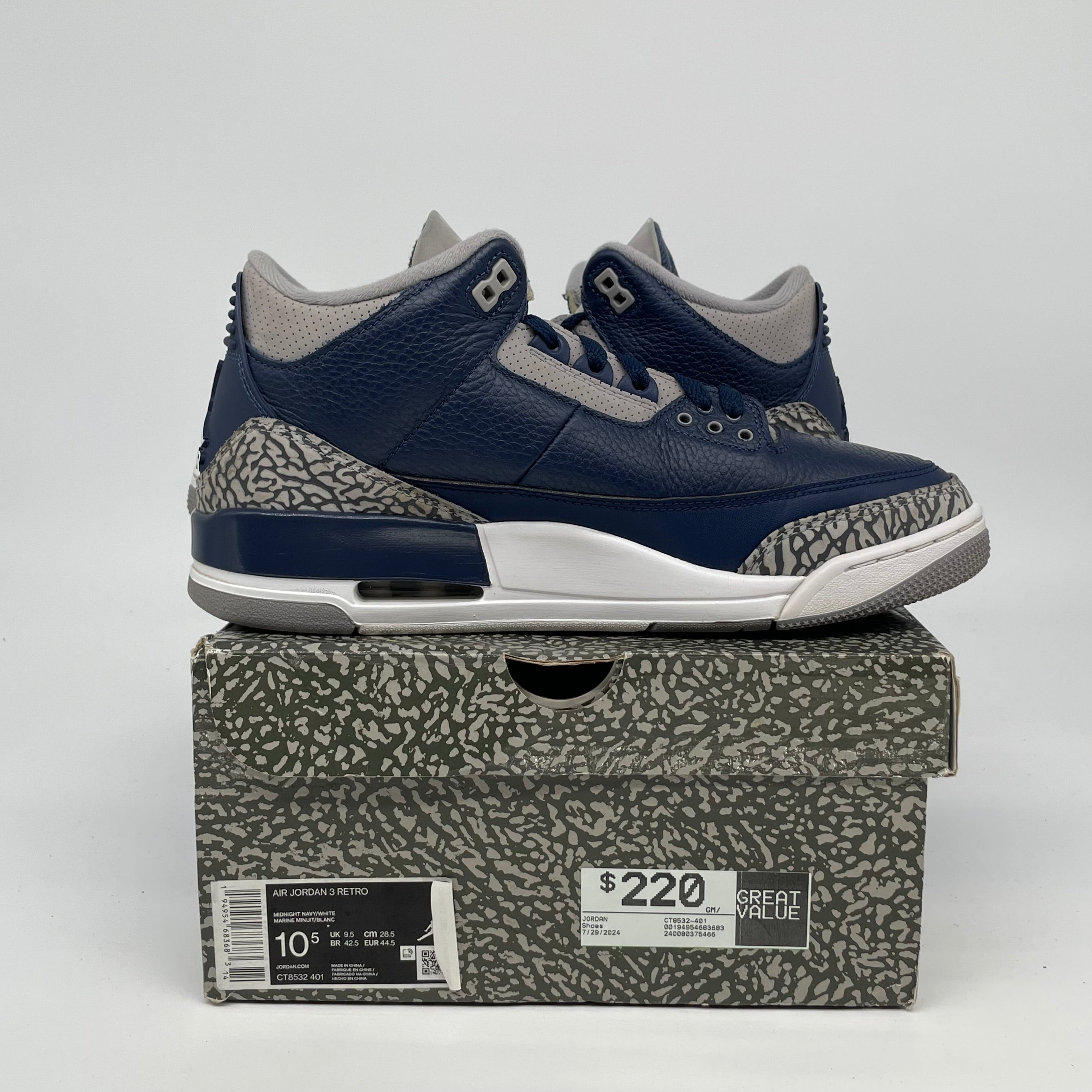 AIR JORDAN 3 GEORGETOWN SIZE 10.5 CT8532-401